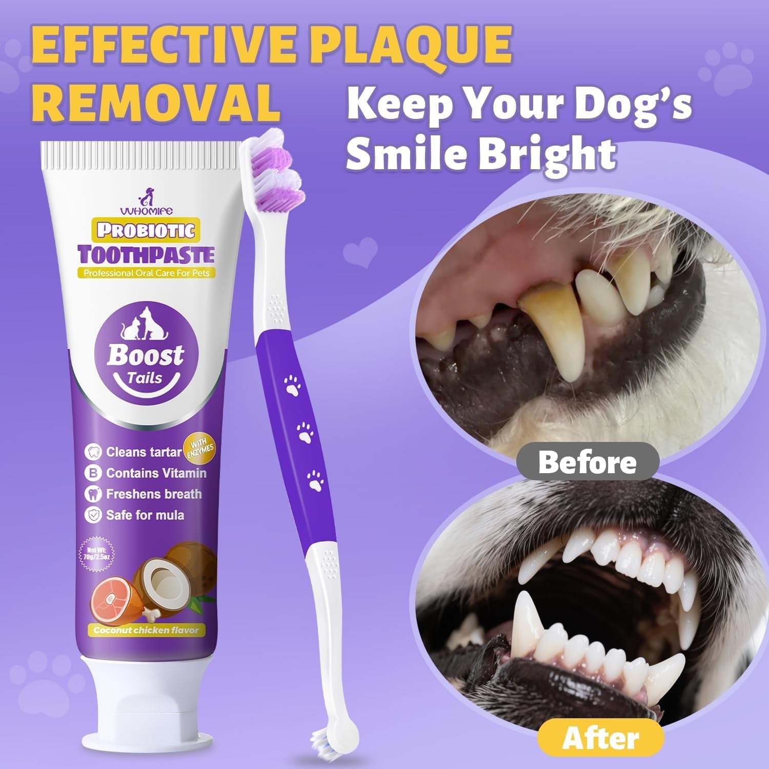 Premium Dog Dental Care Kit Toothpaste Toothbrush Plaque Tartar Control