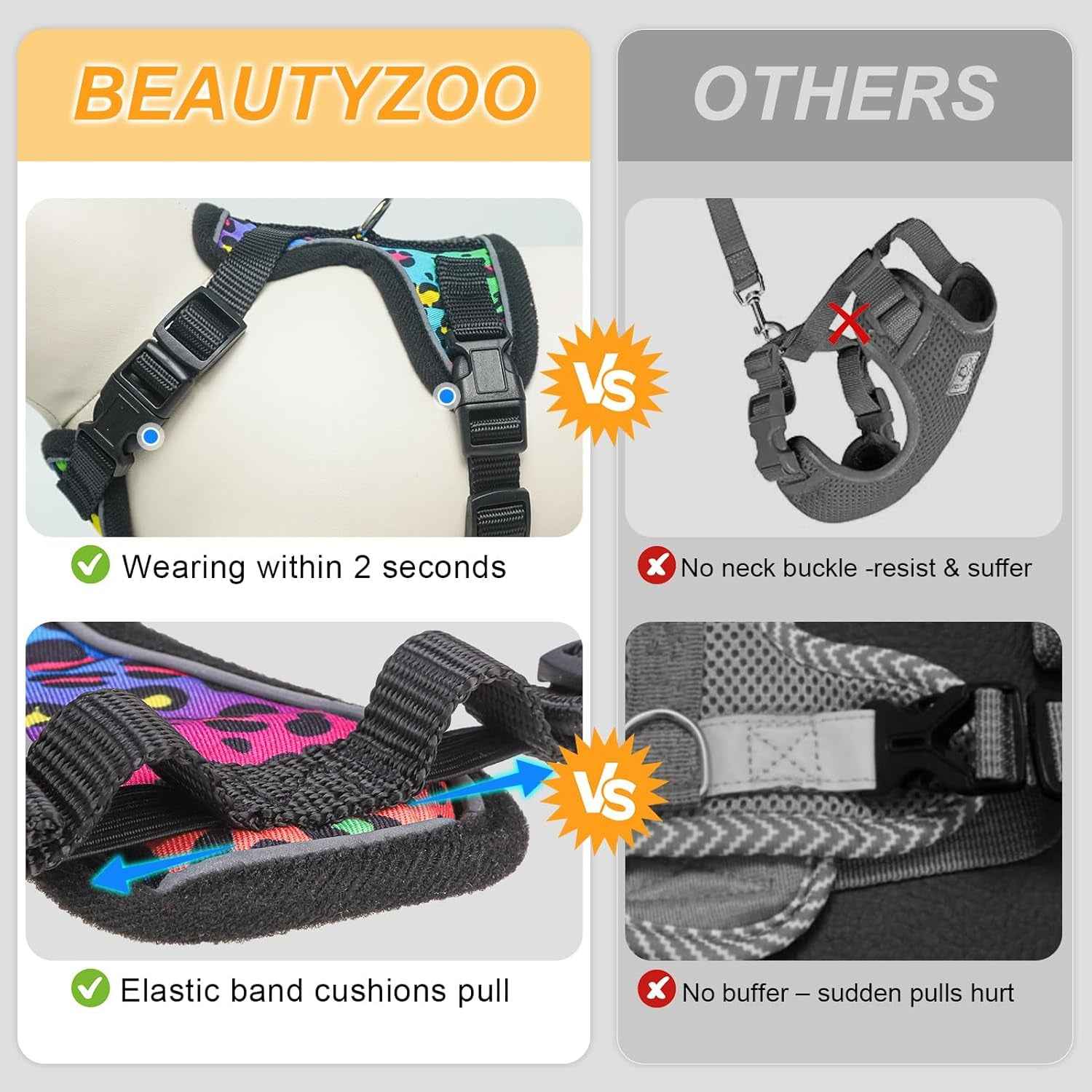 4-Point Escape-Proof Cat Harness & 5FT Leash – Cotton-Lined Air Mesh