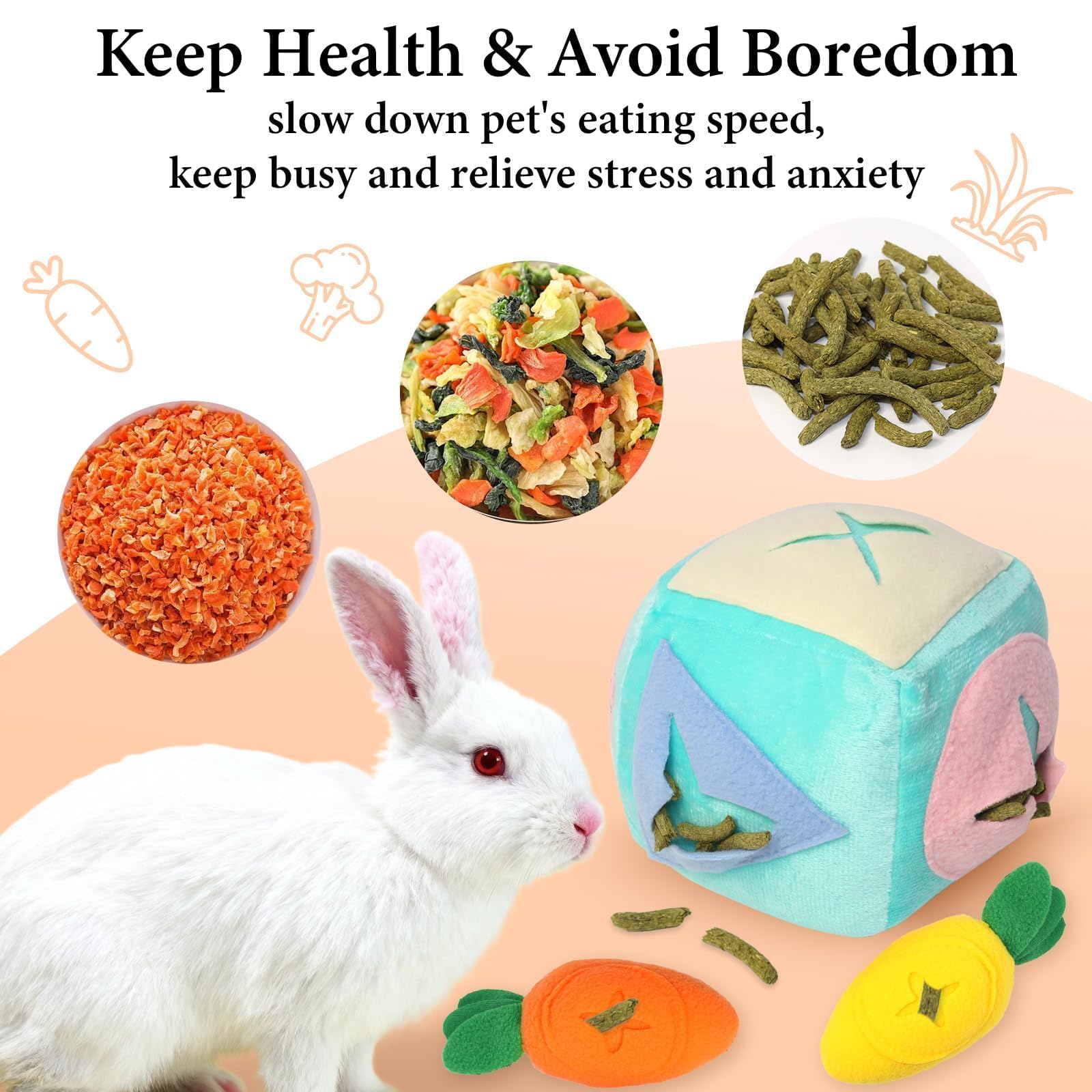Hollima Large Rabbit Foraging Toy with Bell, Washable Puzzle Feed Game Rabbit Toy for Bunnies Boredom, Snuffle Ball Treat Dispen
