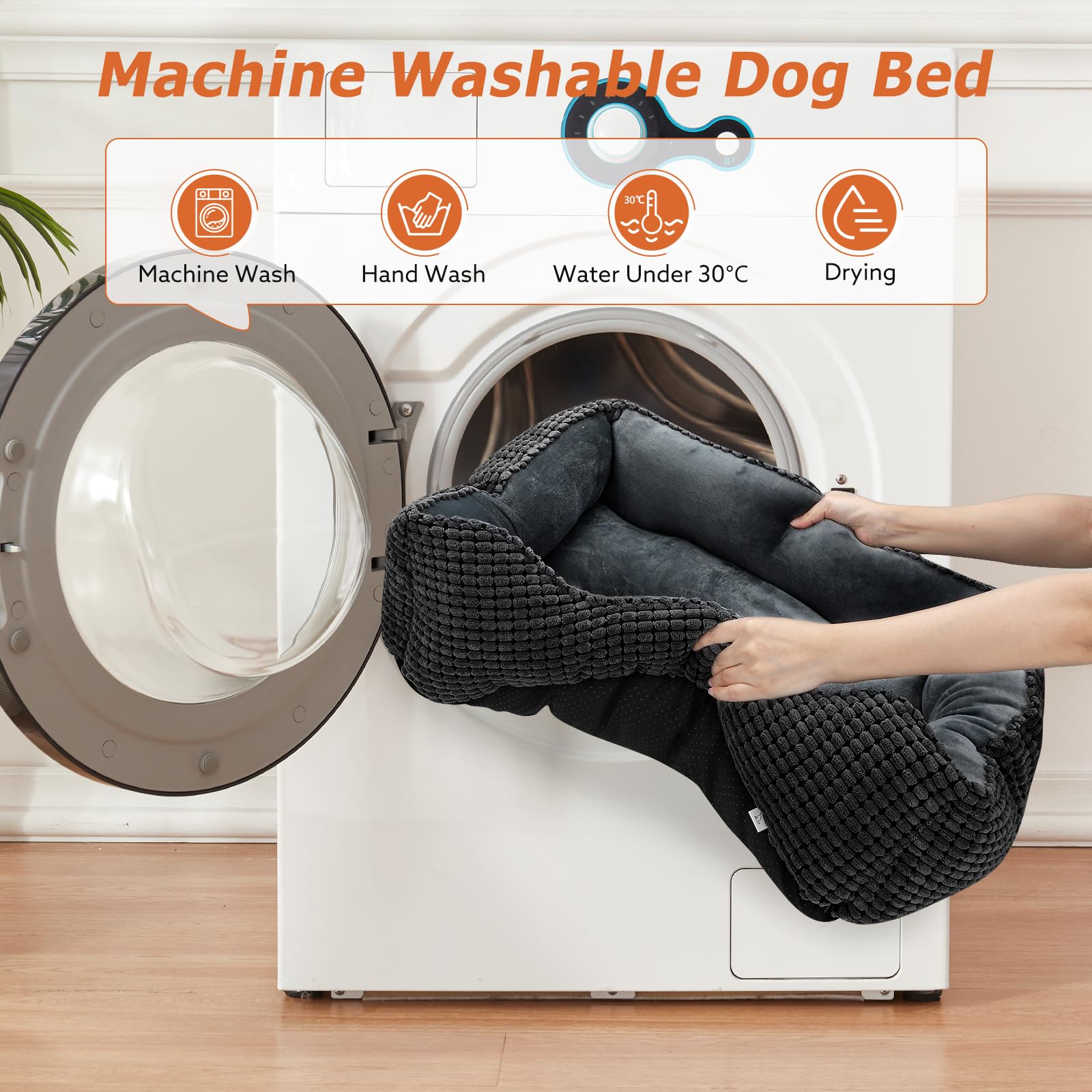 MIXJOY Large Dog Bed for Large Medium Small Dogs, Rectangle Washable Orthopedic Dog Bed, Soft Calming Sleeping Puppy Bed Durable