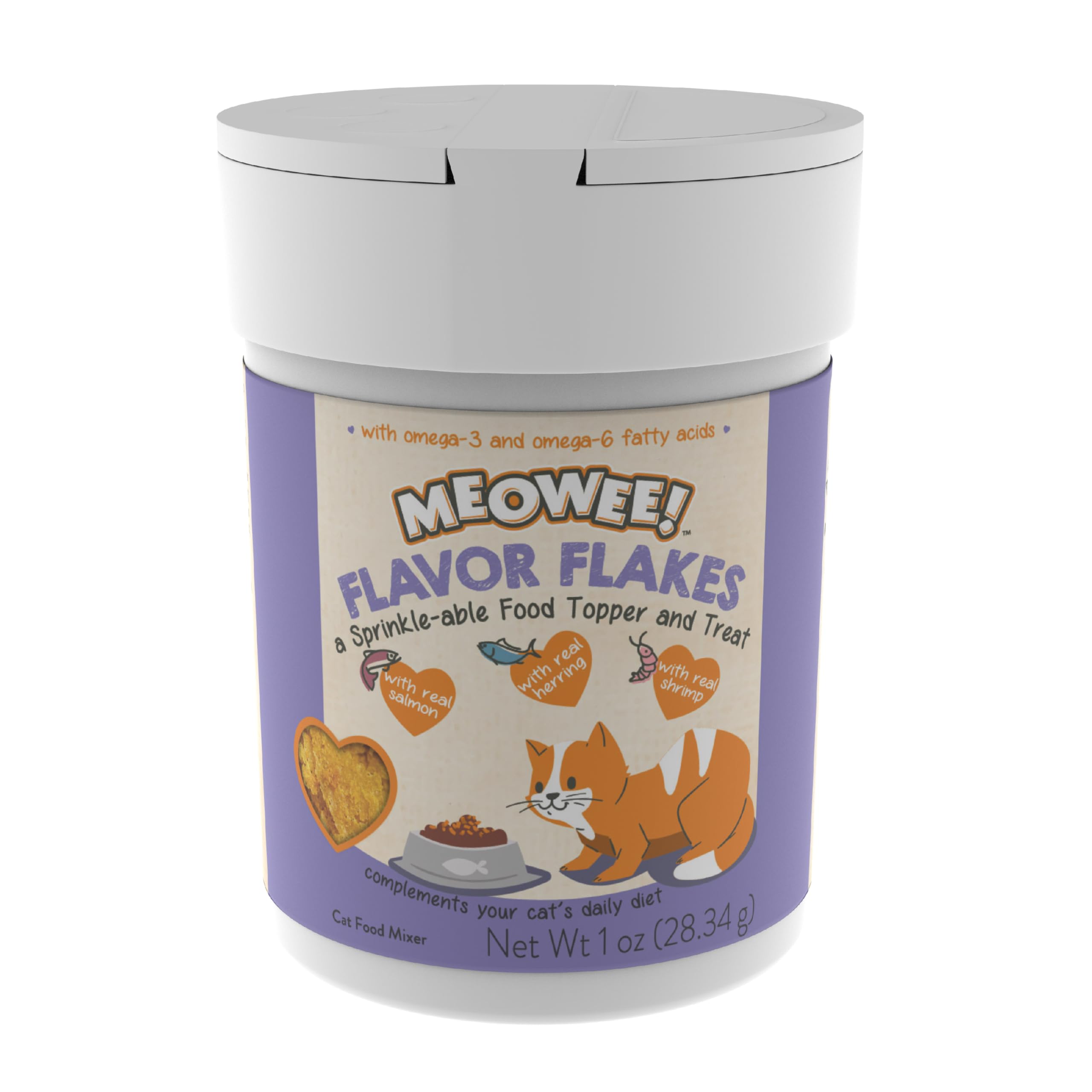 MEOWEE! Flavor Flake Topper & Treat for Cats, 1 Ounce, Cat Food Mixer Made with Real Alaskan Salmon, Herring and Shrimp, Complem
