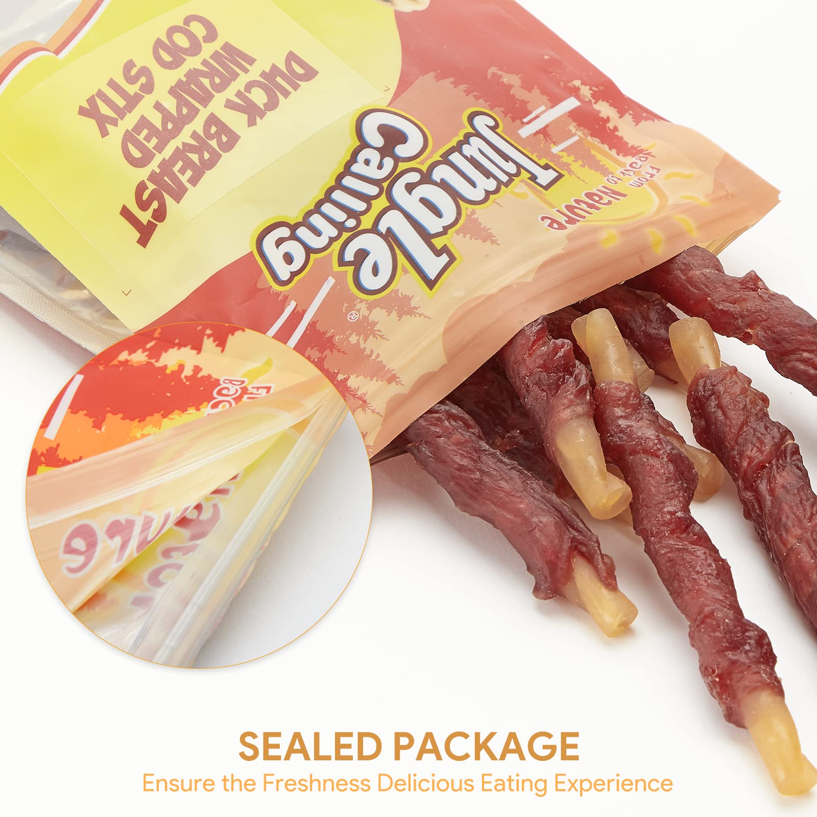 Jungle Calling Duck Wrapped Cod Sticks Dog Treats, Rawhide Free Training Rewards Snacks for Dogs, Natural Chewy Sticks Treats, 1