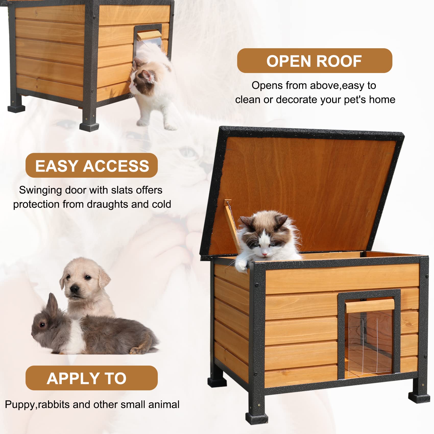 X-Zone-Pet Outdoor Cat House For Cats, Rainproof Outside Kitty House, Wooden Kitten Condo, Waterproof Roof, Indoor And Outdoor Use For Cat,Dog,Rabbit And Small Animals