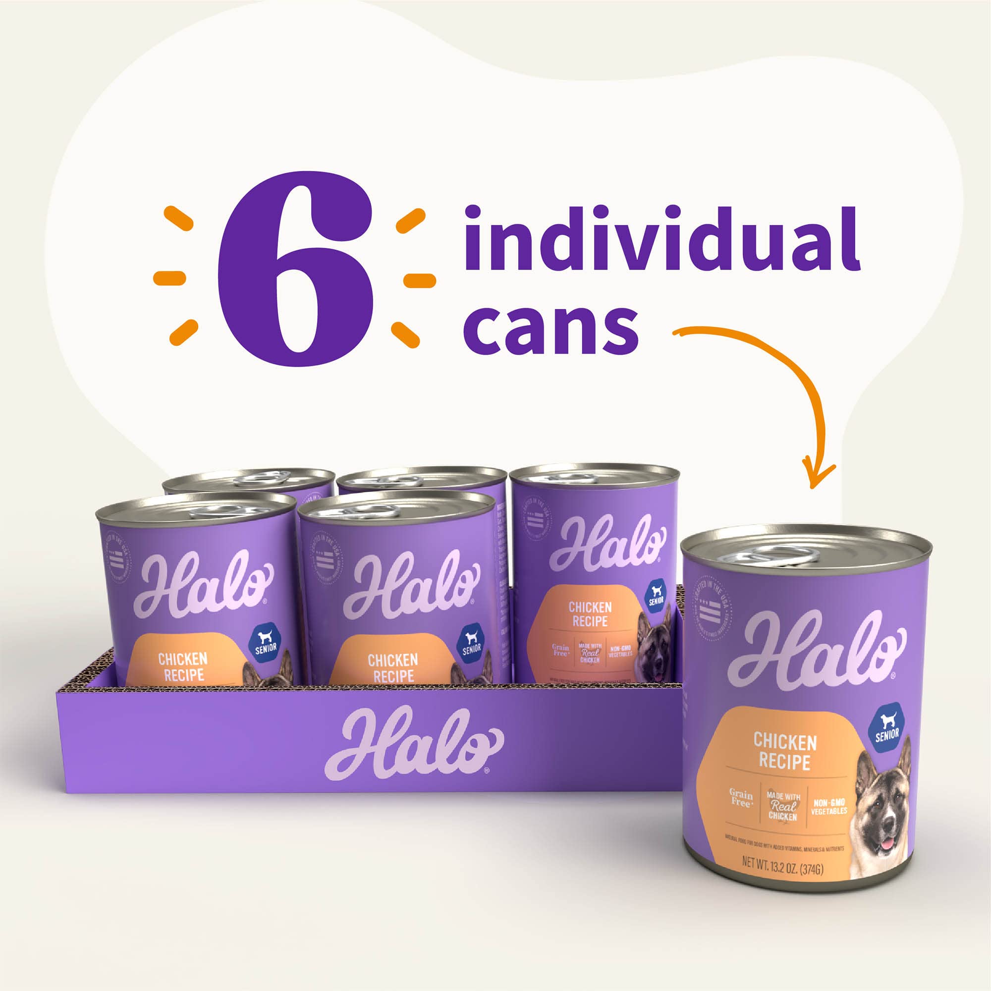 Halo Senior Dog Wet Food, Chicken Recipe, Great as Nutritious Meals or Healthy Dog Food Toppers, 13.2 oz Can (Pack of 6)