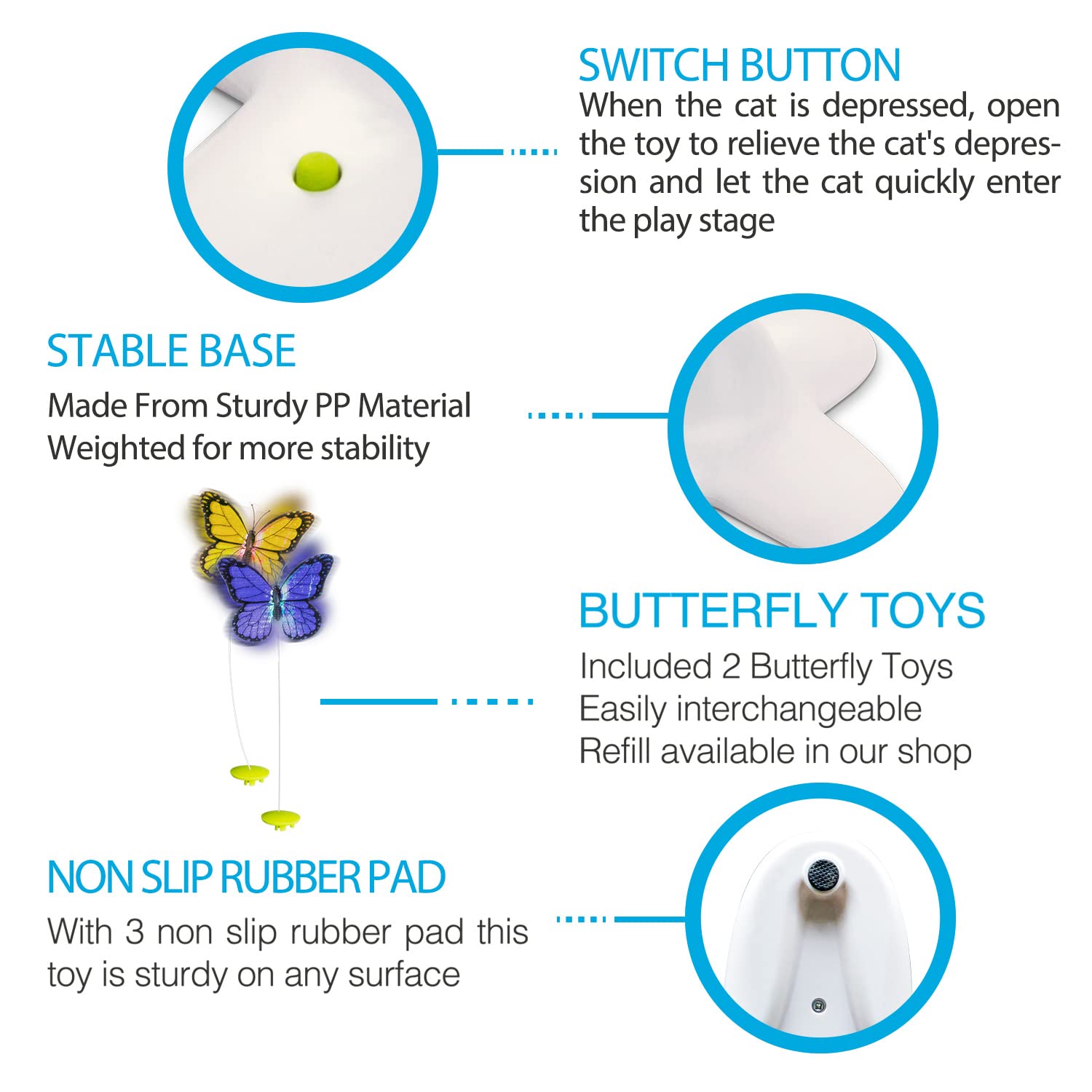 ALL FOR PAWS AFP Interactive Cat Toy - Butter-Fly Flutter Bug Toy for Indoor Cats, Model Primo2080, Classic Butterfly Color