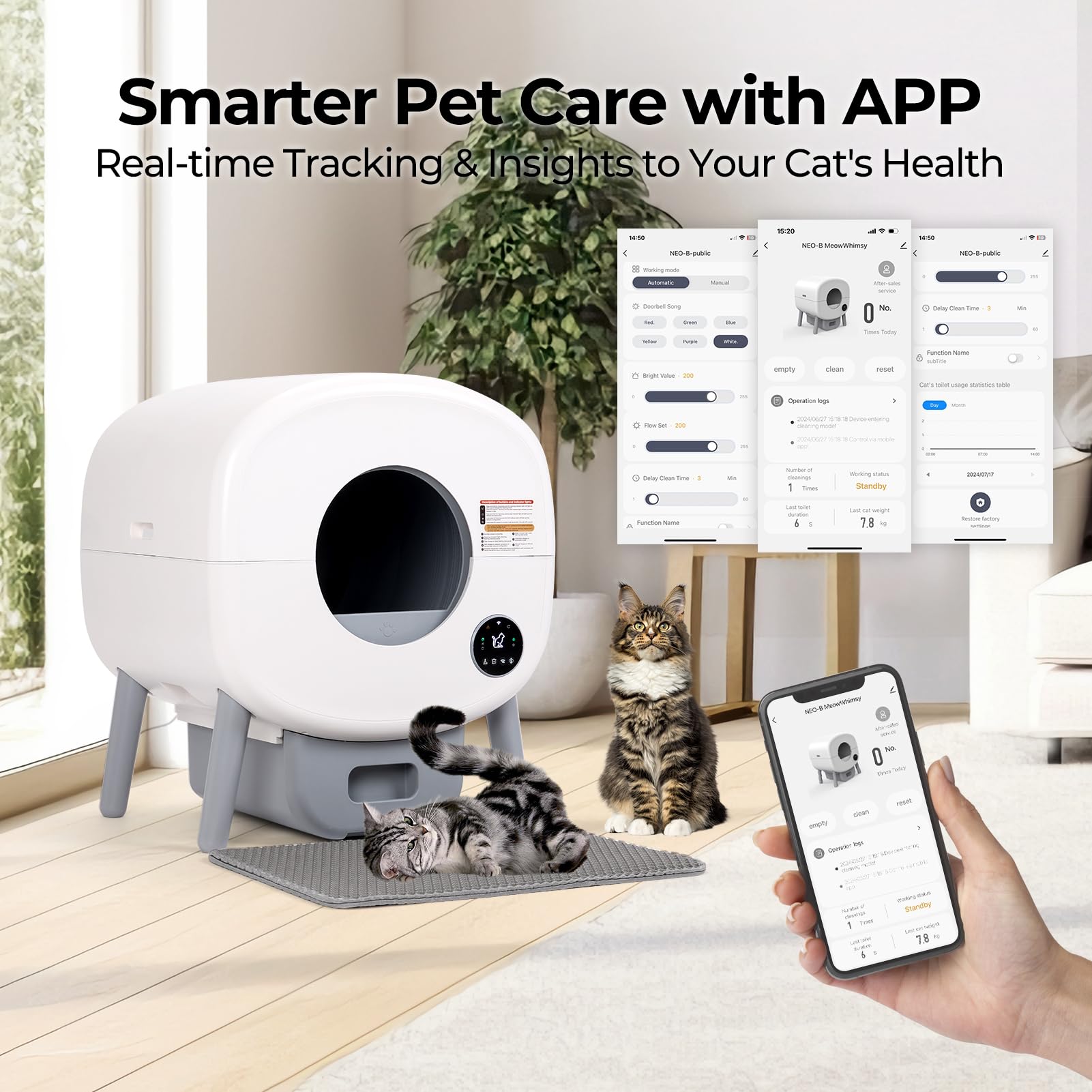 Fsitego Self Cleaning Litter Box: Extra Large Automatic Litter Box Self Cleaning for Multiple Cats, Odor-Free, App-Controlled, A