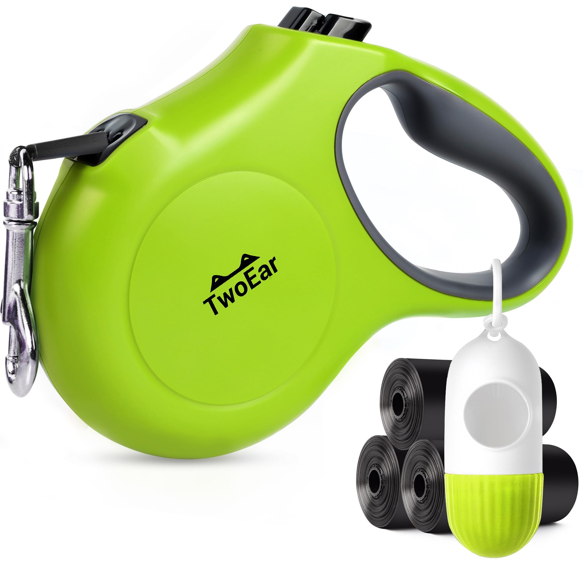 Twoear Retractable Dog Leash 16Ft - Heavy Duty Reflective Nylon Tape Leash With Poop Bag Holder & Anti-Twist Protection For Smal