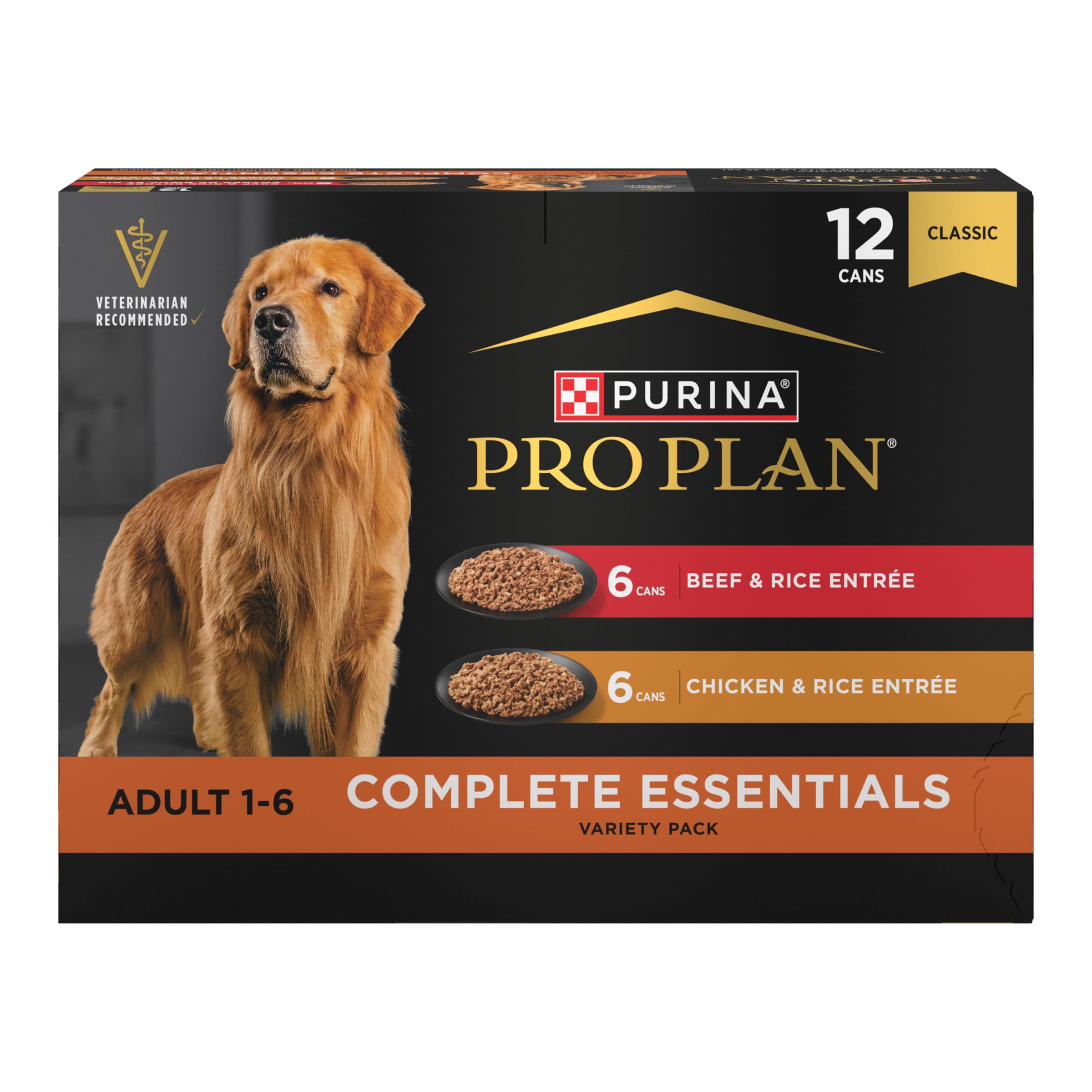 Purina Pro Plan High Protein Dog Food, Wet Dog Food Variety Pack, Classic Pate Entrees - (Pack of 12) 13 oz. Cans