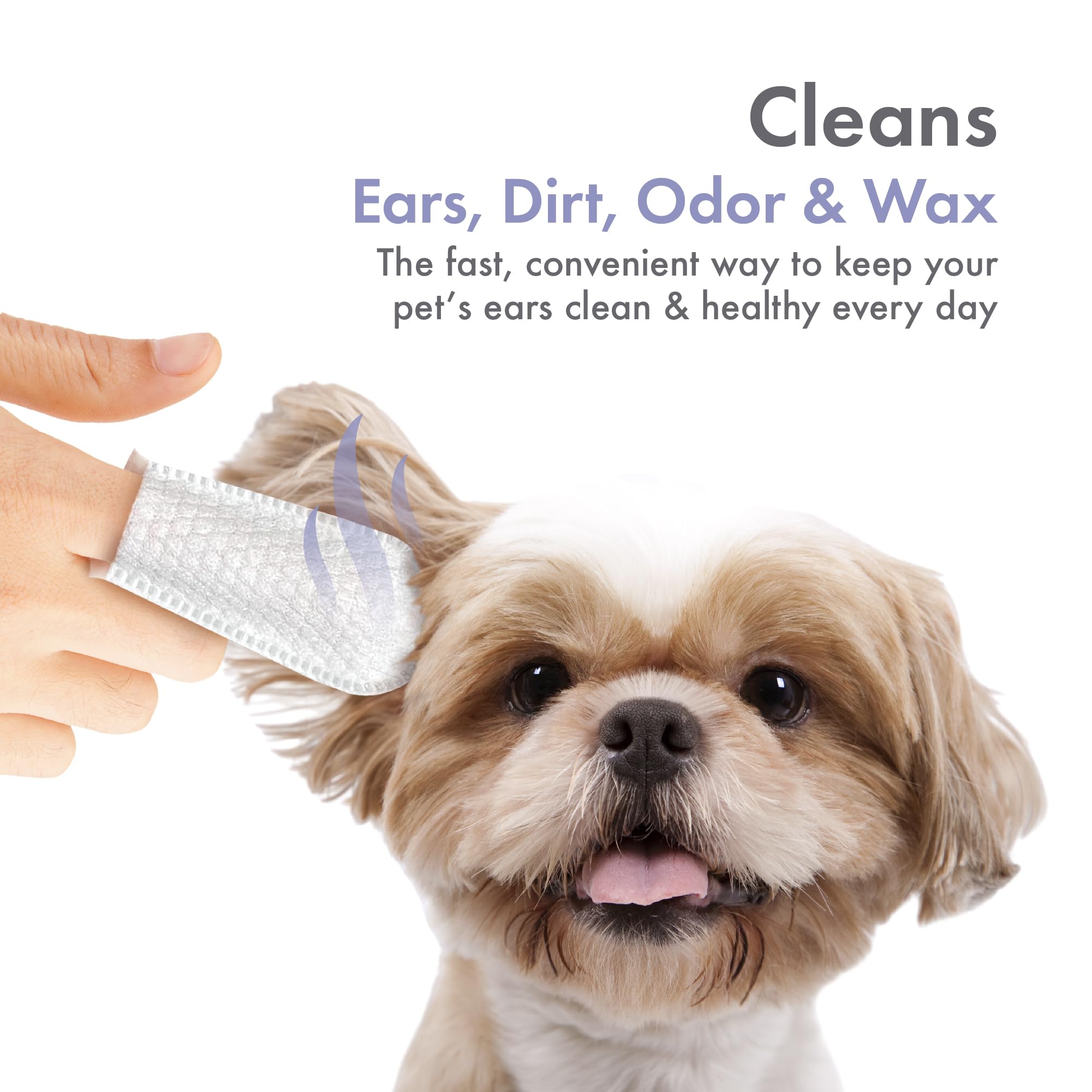 Petkin Fingertip Ear Wipes for Dogs & Cats, 50ct - Micro-Bristle Fabric, Cleans Dirt & Odor, Ideal for Home & Travel