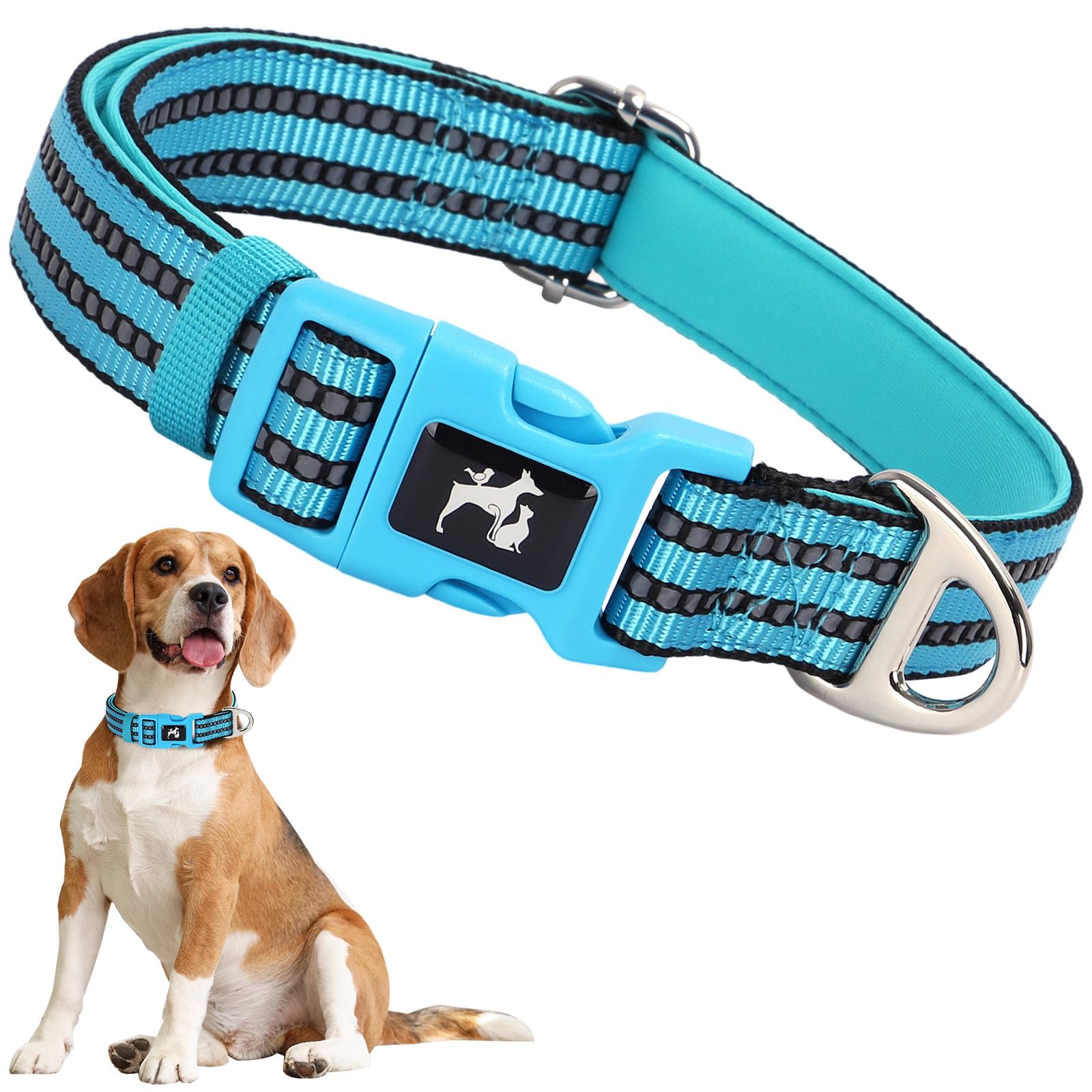 Onefojojo Heavy-Duty Reflective Collar For Xl- Soft Padded Interior & D-Ring, Adjustable Dog Collar For Medium/Large Breeds For 