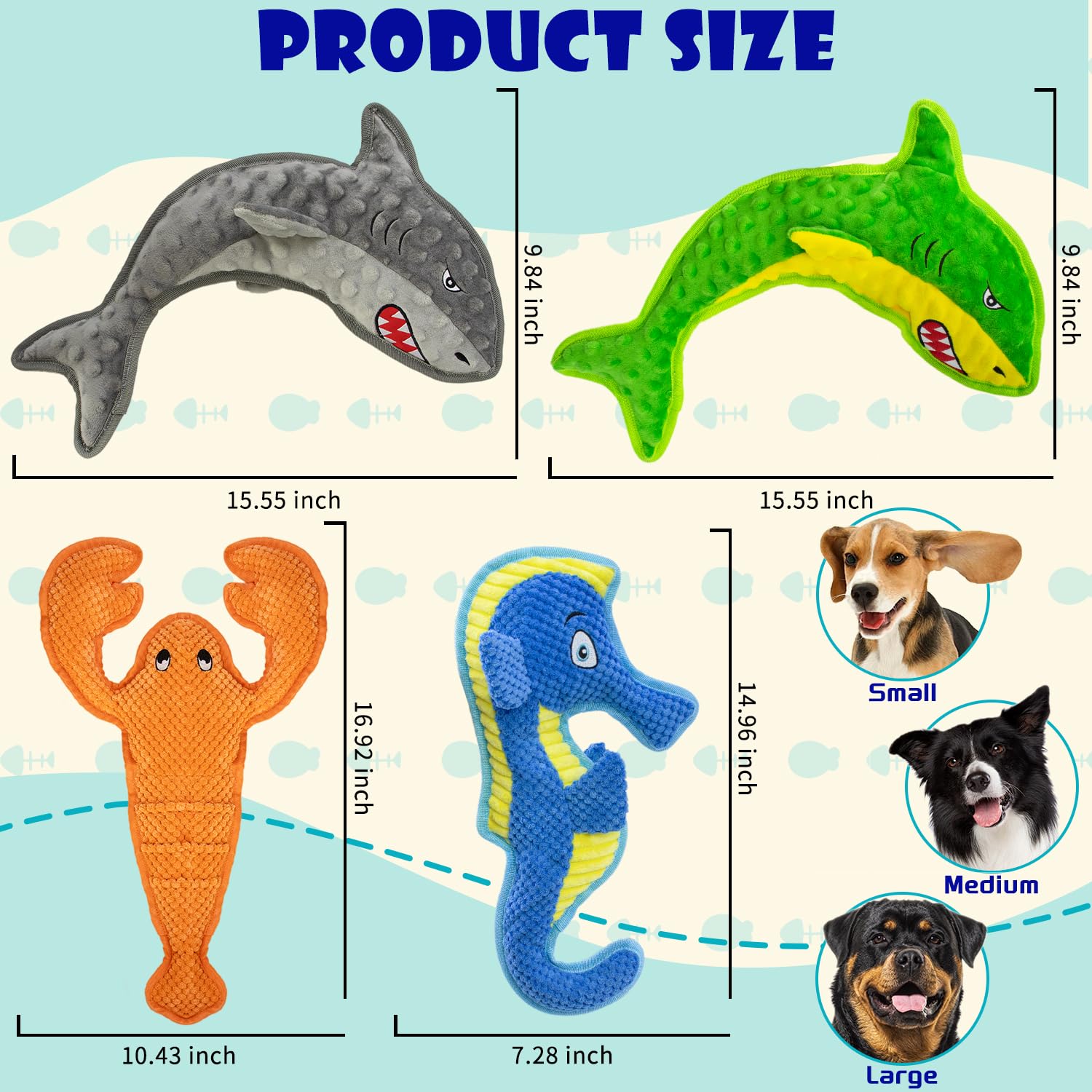 Vwptchi Squeaky Durable Chew Toys 4-Piece Interactive Dog Toy Set No Filled, Soft For Dental Health,Fun For Indoor Puppies,Safe