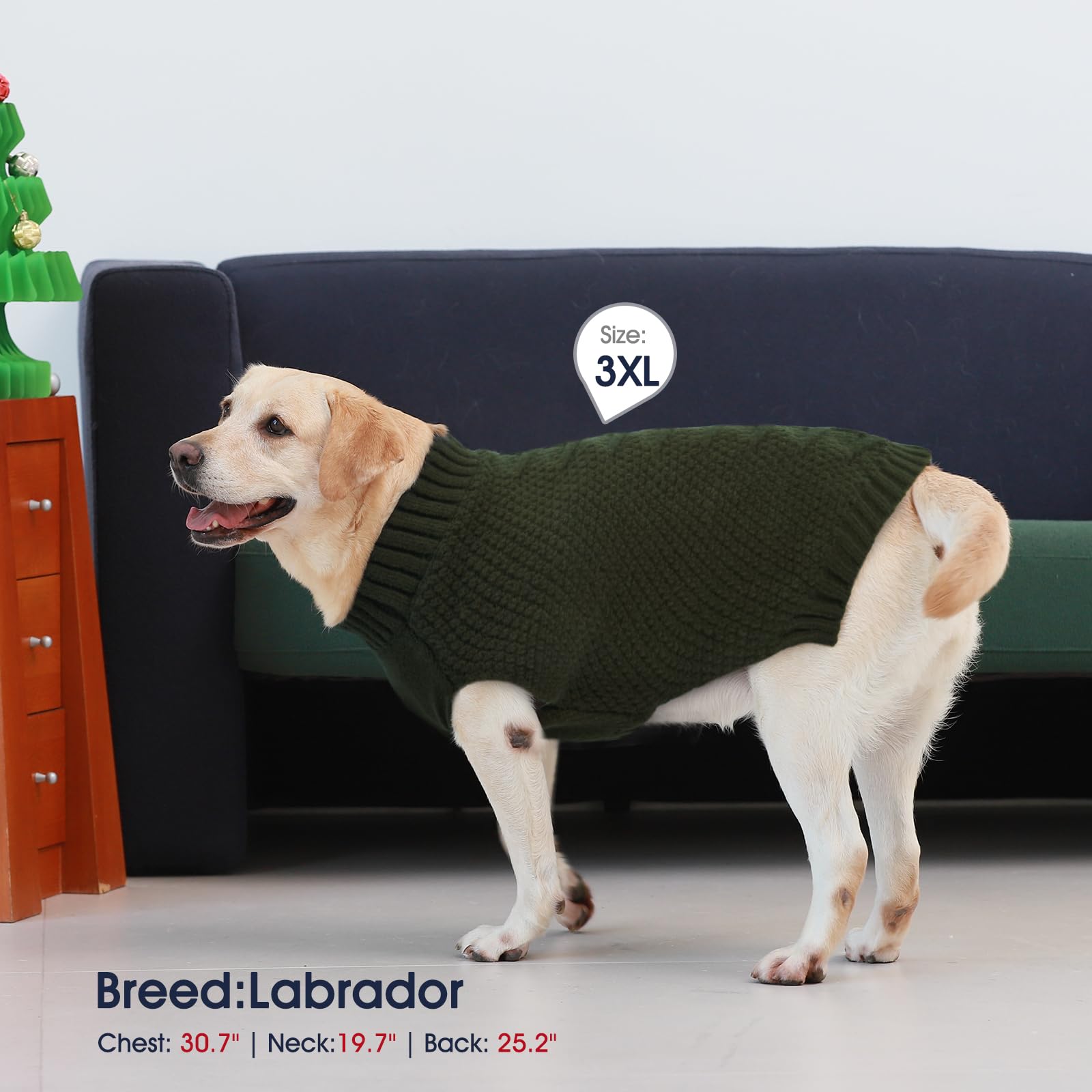 Iecoii Large Dog Sweater - Warm Army-Green Sleeveless Pullover For French Bulldog & Other Large Breeds - Winter & Fall Coat