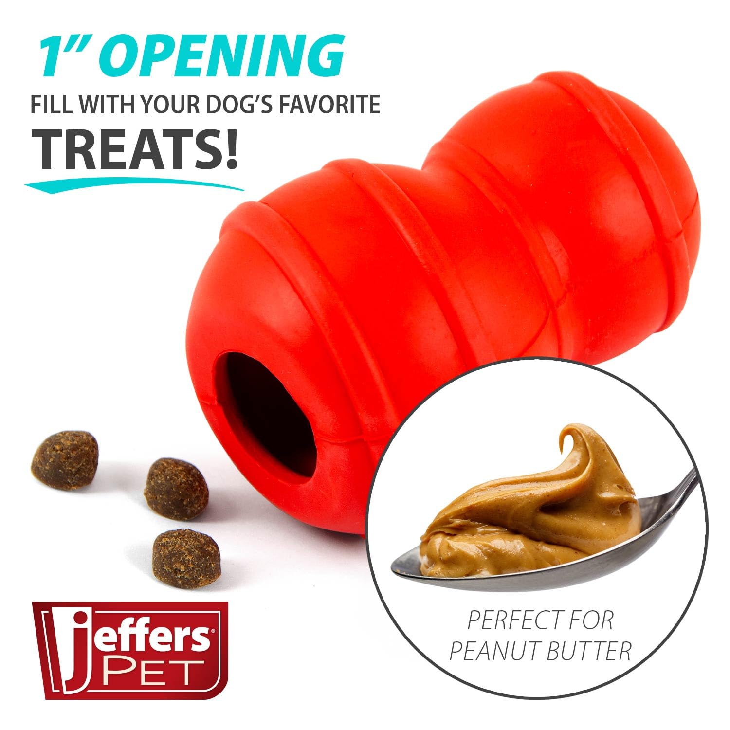 Jeffers Pet Natural Rubber Dog Chew Toy - Red Classic, Medium - Treat Dispensing, Vanilla Scent, Durable, Non-Toxic, Dishwasher