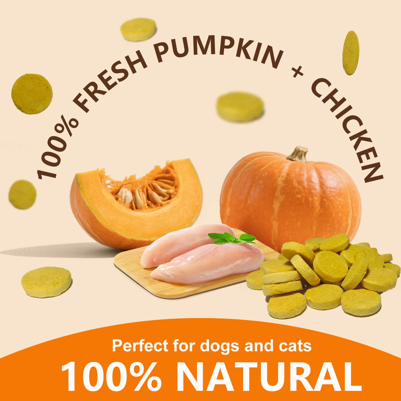 JADINGSFARM Pumpkin for Dog, Freeze Dried Pumpkin with Chicken Dog Cat Treats, Limited Ingredient, Natural Treat for Digestion H