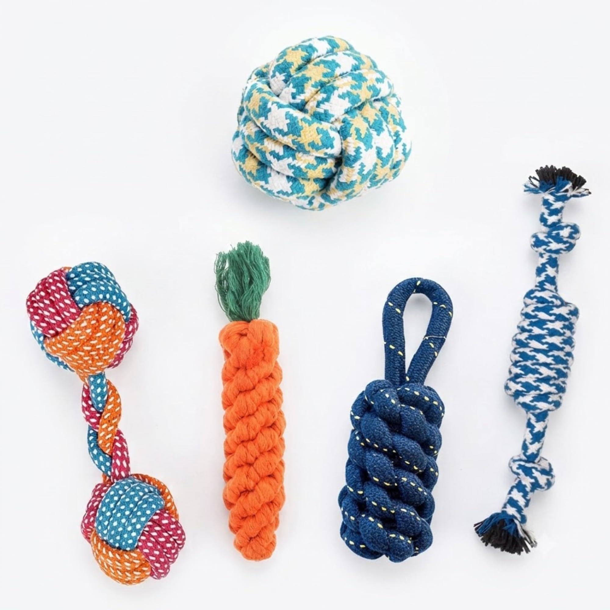 Bohobark Dog Chew Toys + Twsited Rope Pet Play Fun + Puppy Teething Combo + TugOfWar Rope Play + Puppy Toys For Small To Mediu