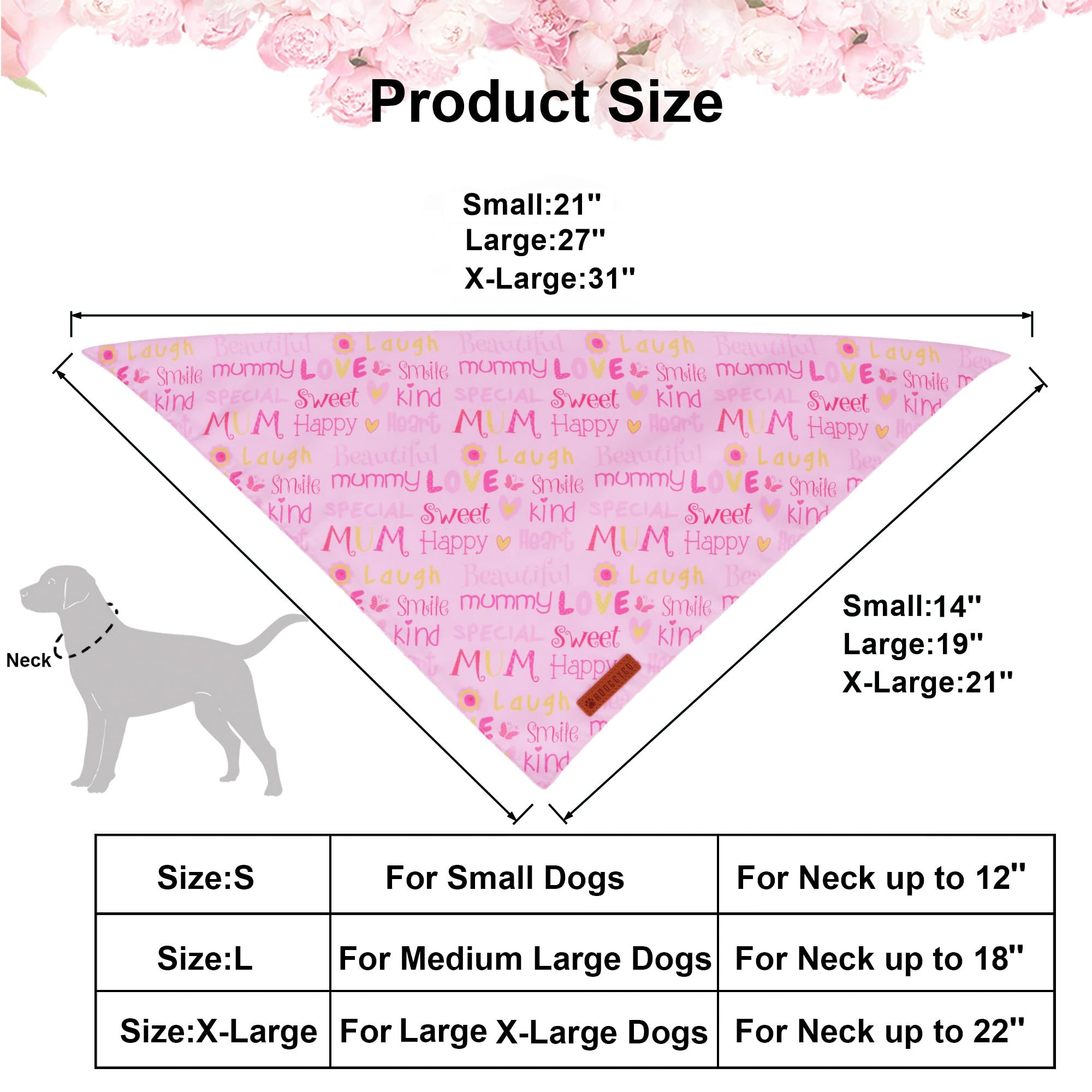 Adoggygo Mothers Day Dog Bandanas, Reversible Pink Pet Scarf, Premium Durable Fabric, Adjustable Fit Holiday Bandanas For Medium