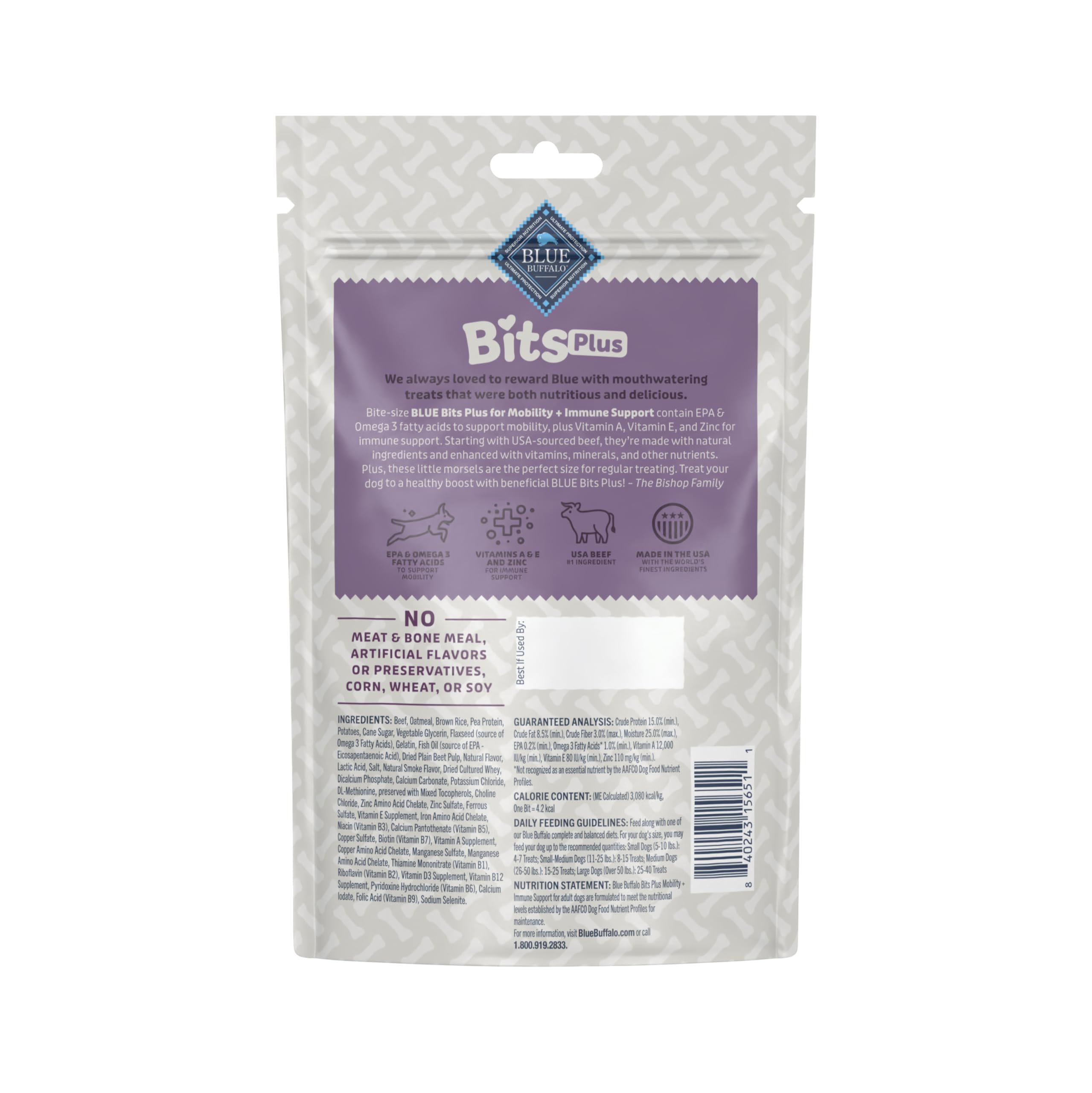 Blue Buffalo Blue Bits Plus Mobility and Immune Support Soft Dog Treats, Beef, 9.5-oz. Bag