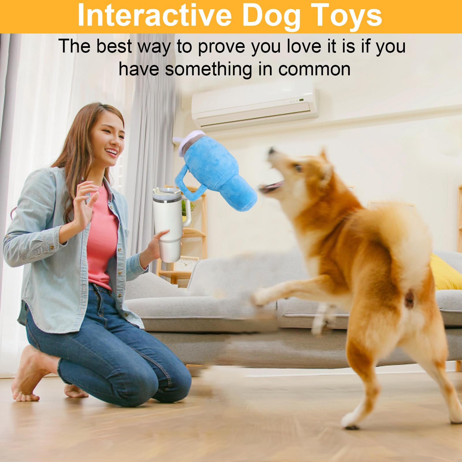Mity rain Funny Tumbler with Handle Cup Dog Toys, Cute Squeaky Dog Toys Interactive Fluff and Tuff Dog Toys for Small Dogs/Large