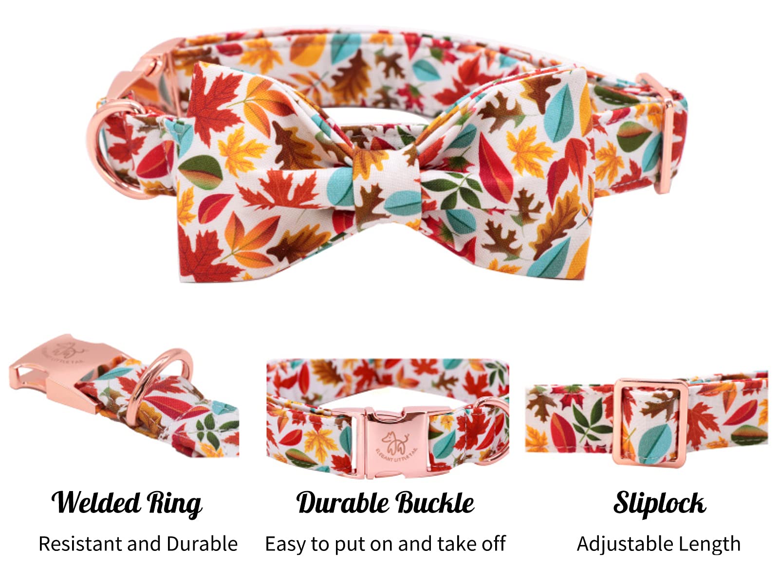 Elegant Little Tail Fall Dog Collar, Male Or Female Dog Collar With Bow Adjustable Soft Bow Tie Dog Collars For X-Small Dogs And Cats