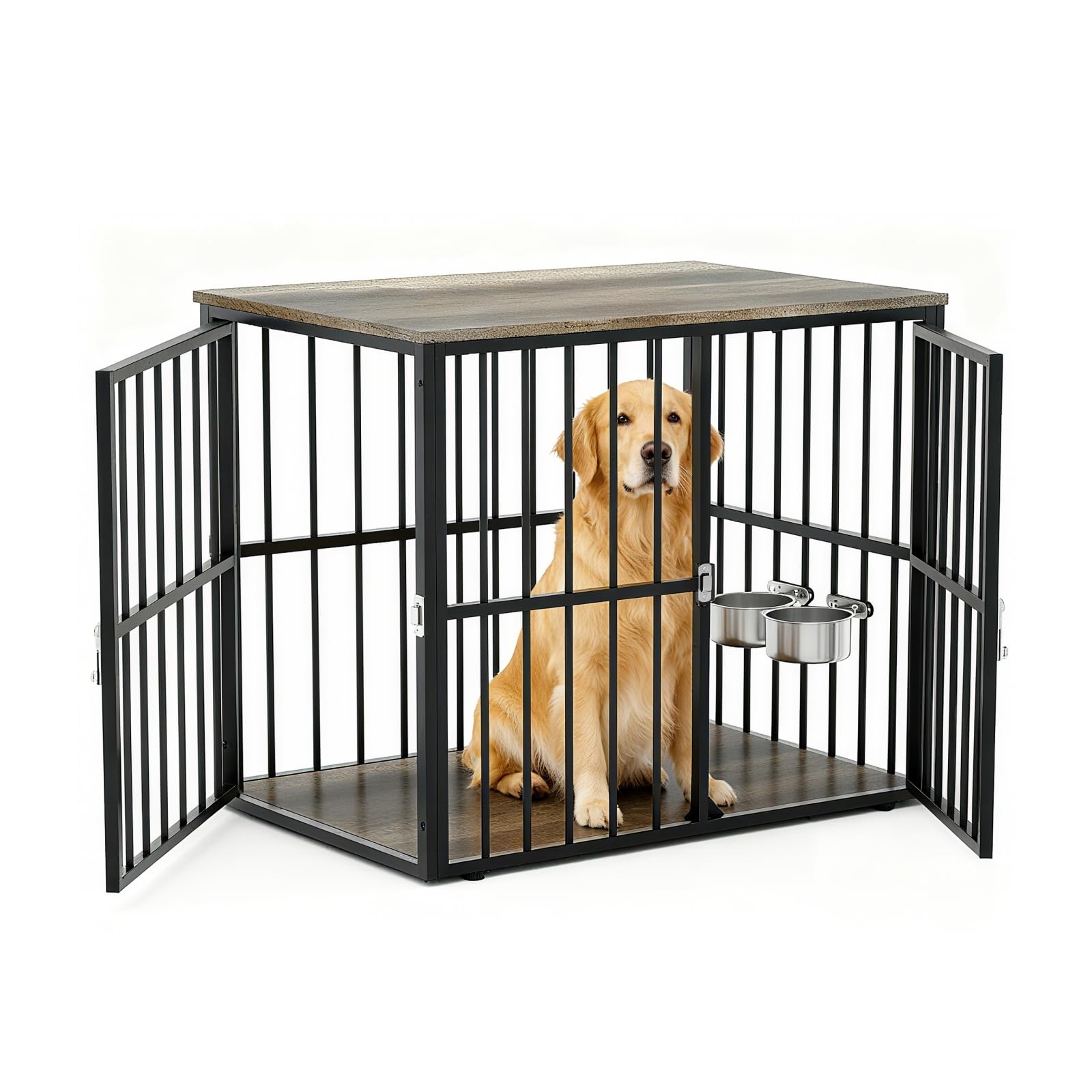 GarveeHome 43 Large Dog Crate Furniture with Double Doors, Heavy Duty Indoor Pet Cage Pet House with Lockable Dog Kennel Furnitu