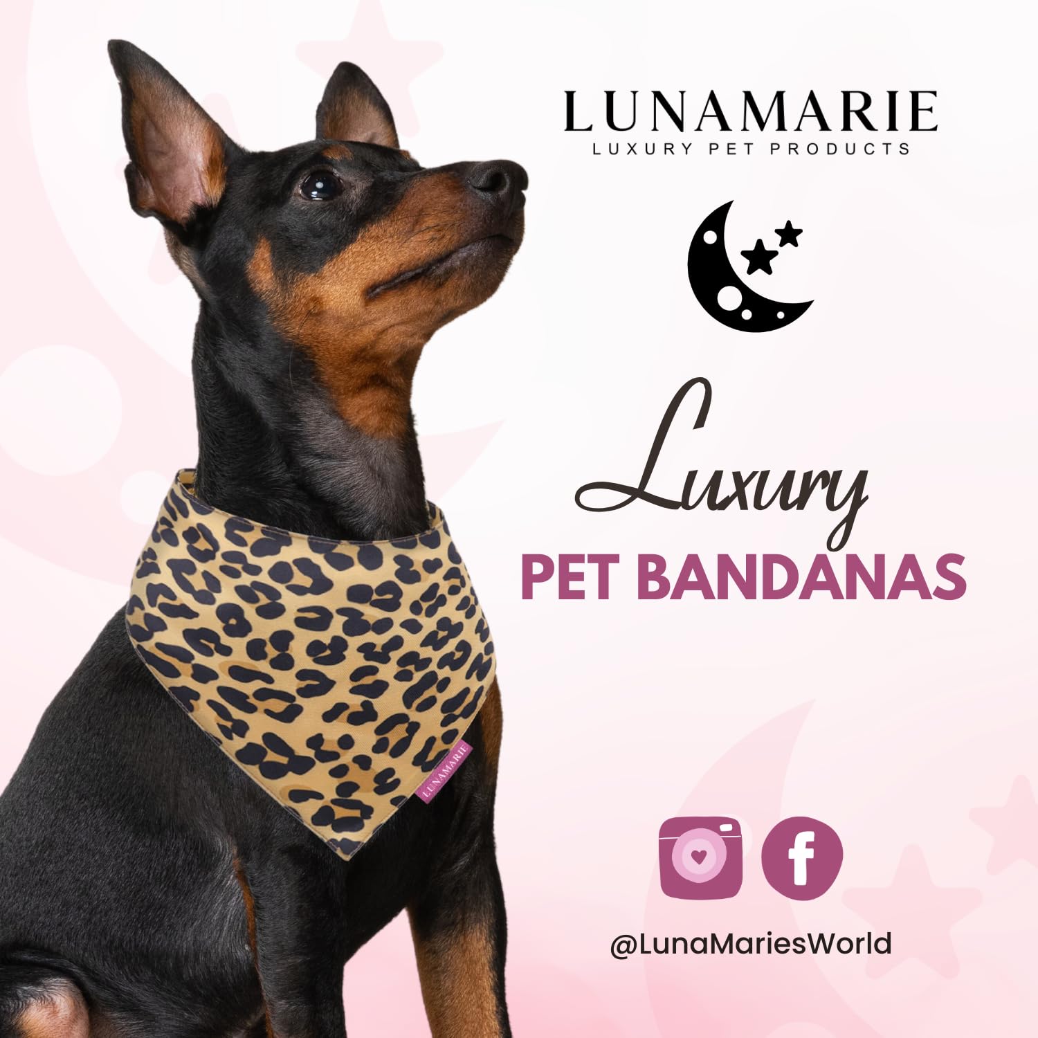 Lunamarie - Luxury Dog Bandanas - Cute Leopard Designs | Premium & Soft Poly Fabric | 100% Handmade Adjustable Shape Animal Prin
