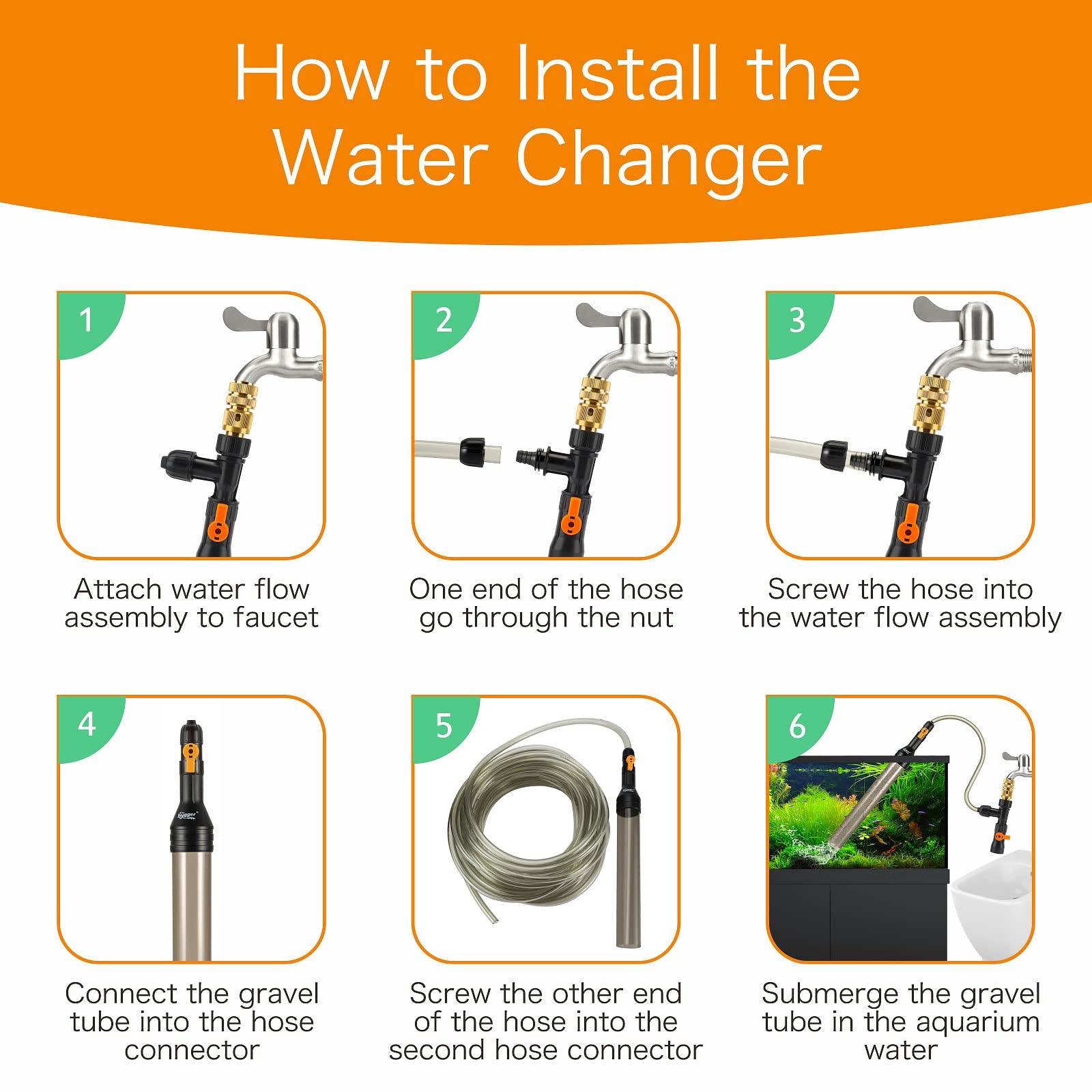 Hygger Upgrade Aquarium Water Changer Kit, Semi-Automatic Fish Tank Gravel Cleaner, With 49 Ft Water Hose, Flow Control Valve