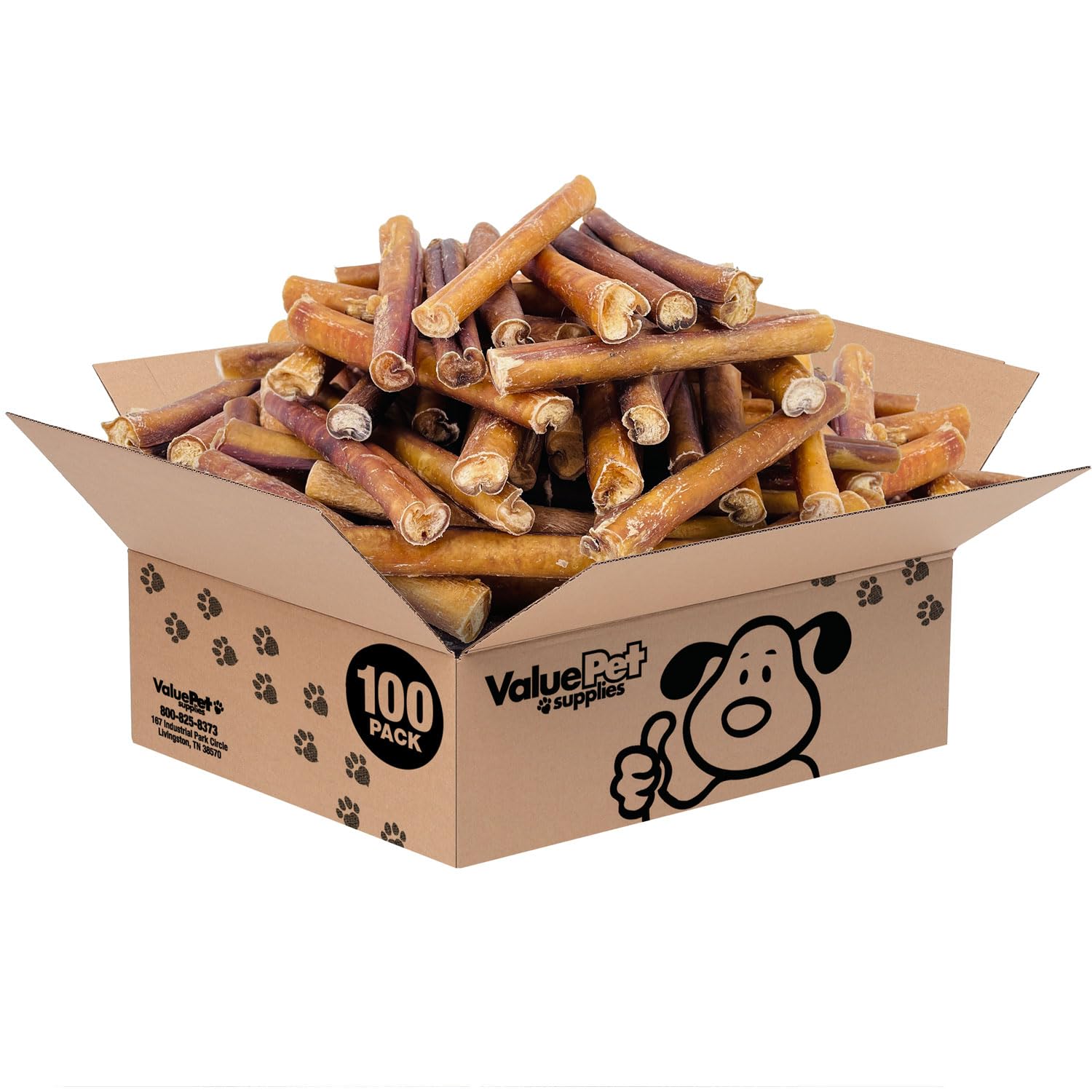 ValueBull Bully Sticks for Dogs, Jumbo 6 Inch, 100 Count Bulk Pack - All Natural Dog Treats, 100% Beef Pizzles, Single Ingredien