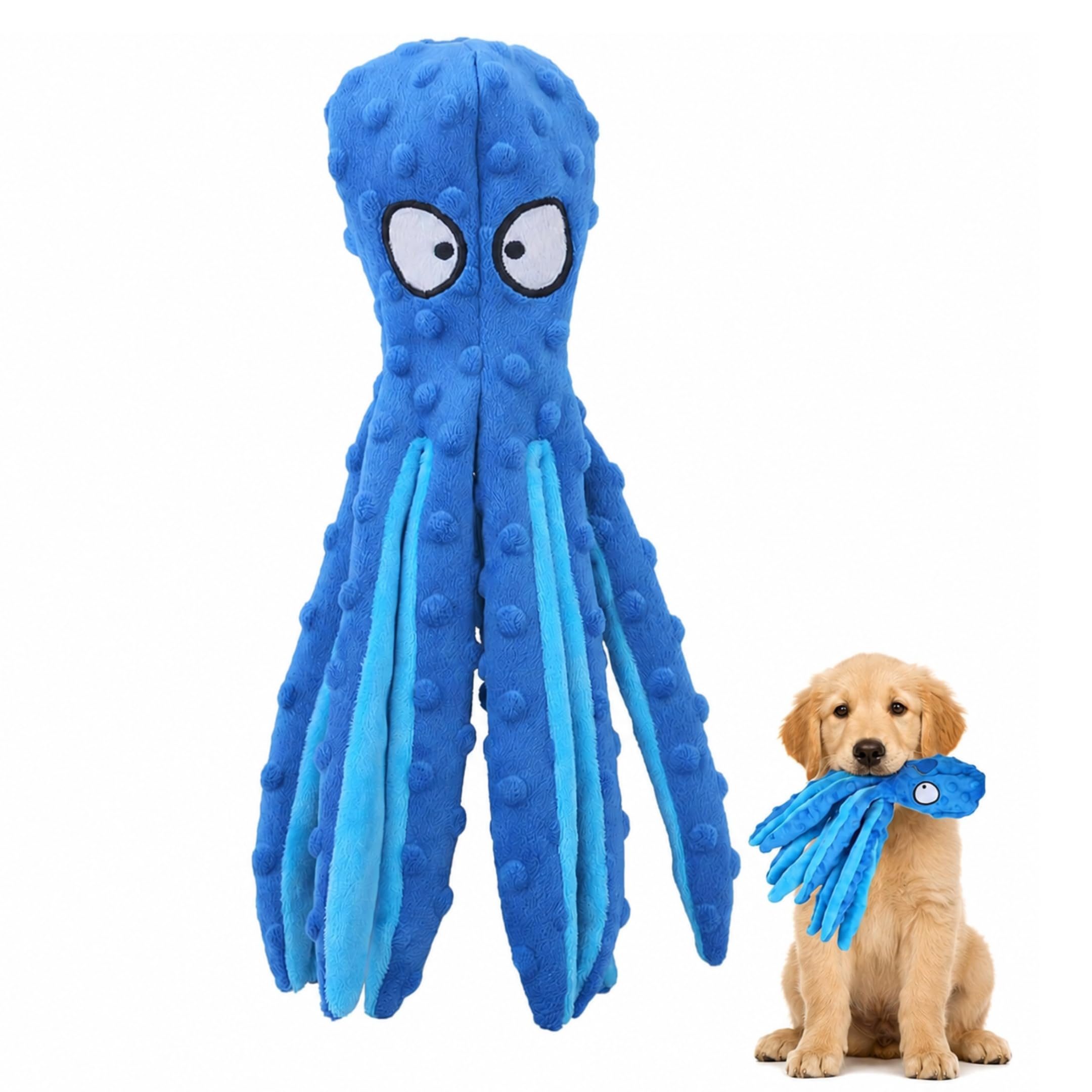 Sniffytails Octopus Plush Dog Toy  No Stuffing Squeaky Plush Chew Toy With Crinkle Paper, Interactive Teething Toy For Small,Me