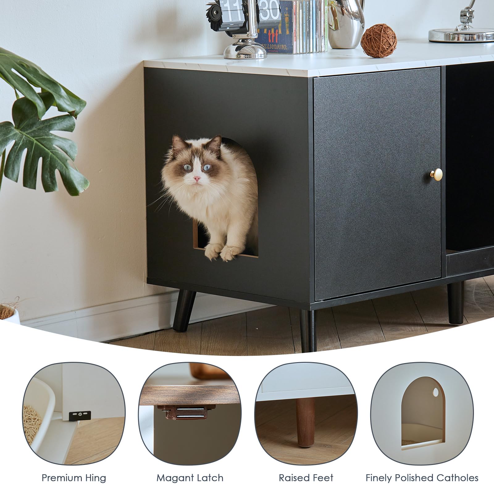Janflyhome Litter Box Enclosure For 2 Cats, Double Hidden Cat Litter Cabinet Furniture With Scratching Pad, 42.5' End Table Tv