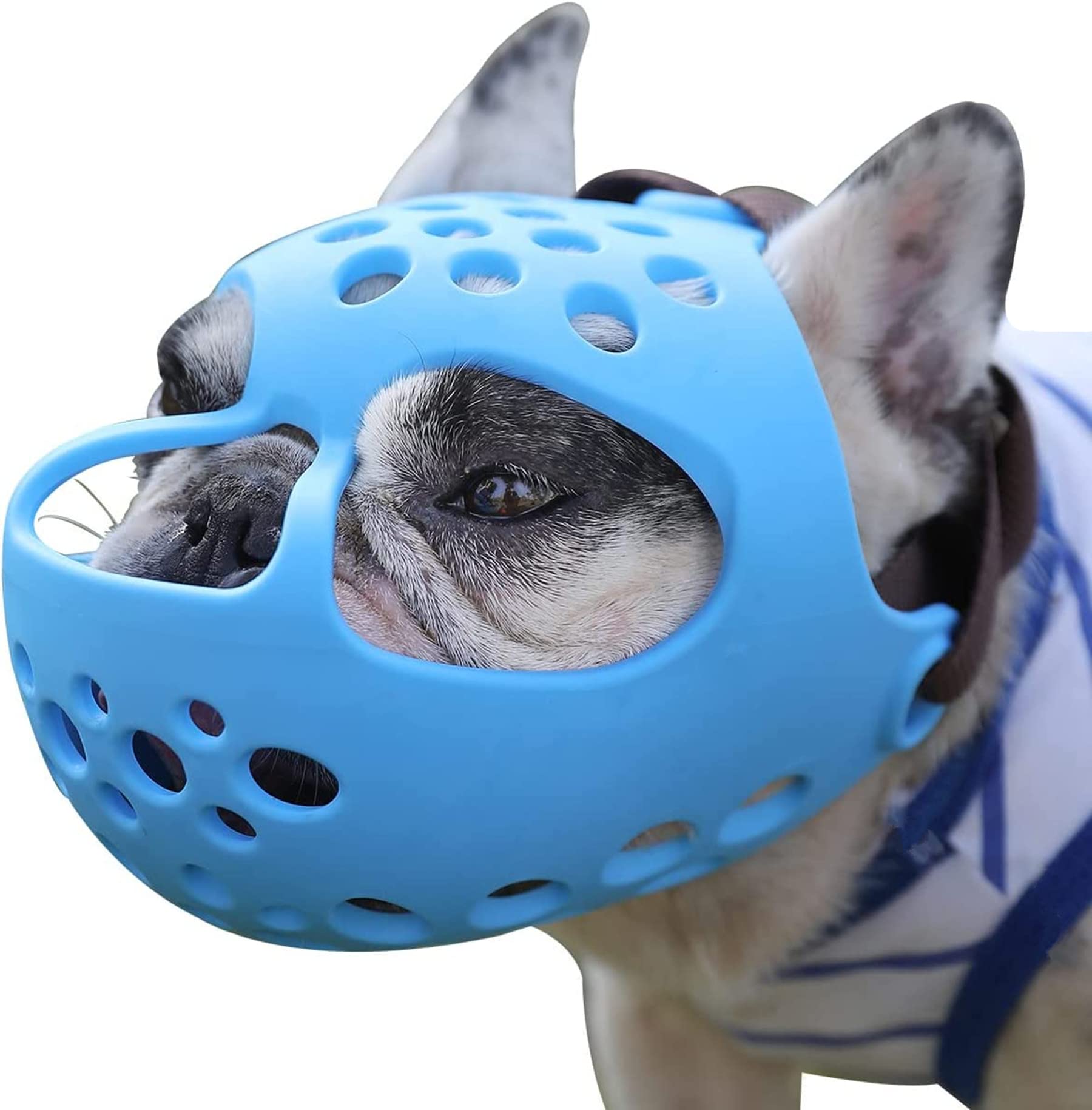 Jyhy Short Snout Dog Muzzles,Soft Silicone Adjustable Breathable Bulldog Muzzle For Biting Chewing Barking Training,Ideal For Flat-Faced Dogs (Medium/13-15'(Pack Of 1), Blue)