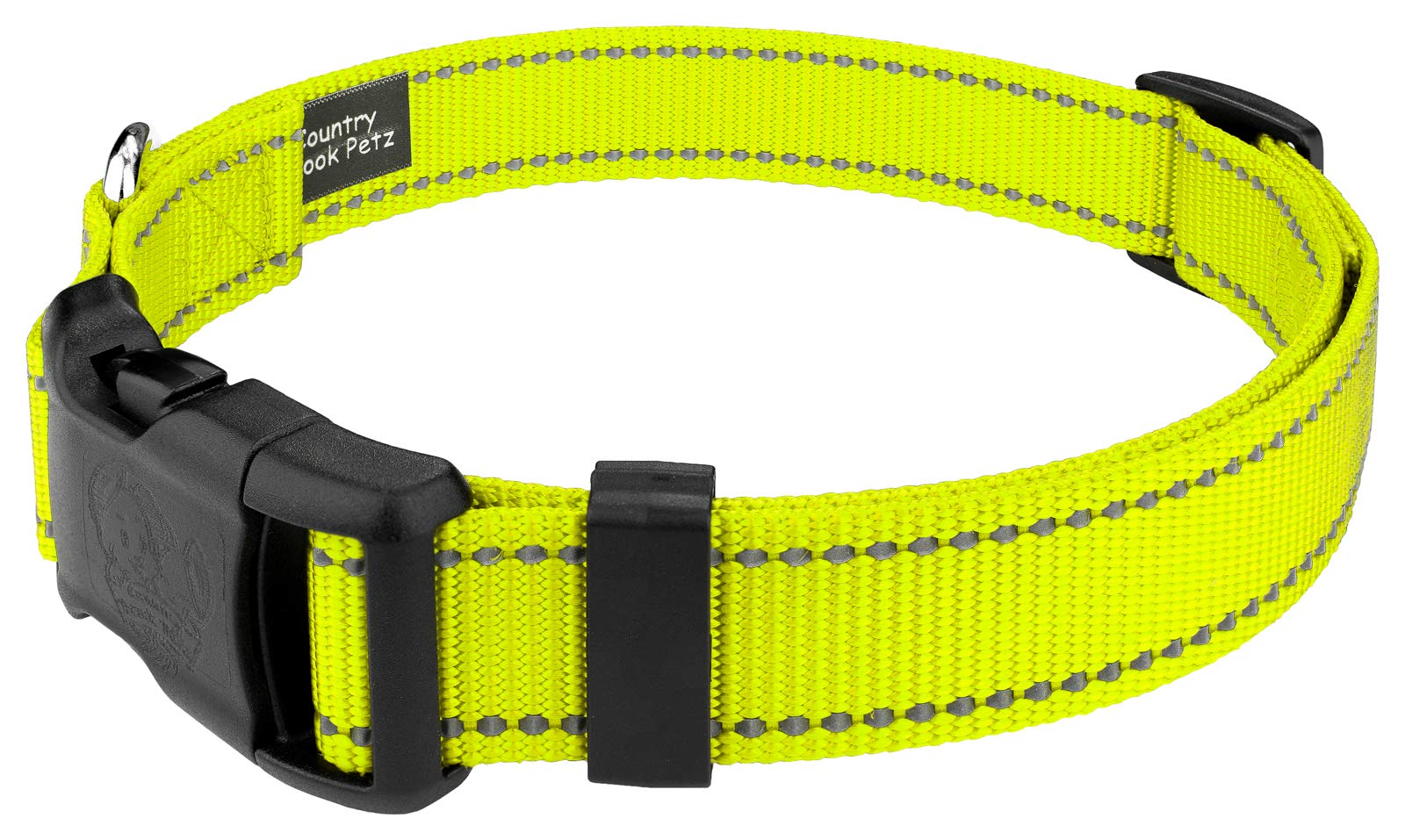 Country Brook Petz - 3/4 Inch Deluxe Hot Yellow Reflective Nylon Dog Collar - Medium