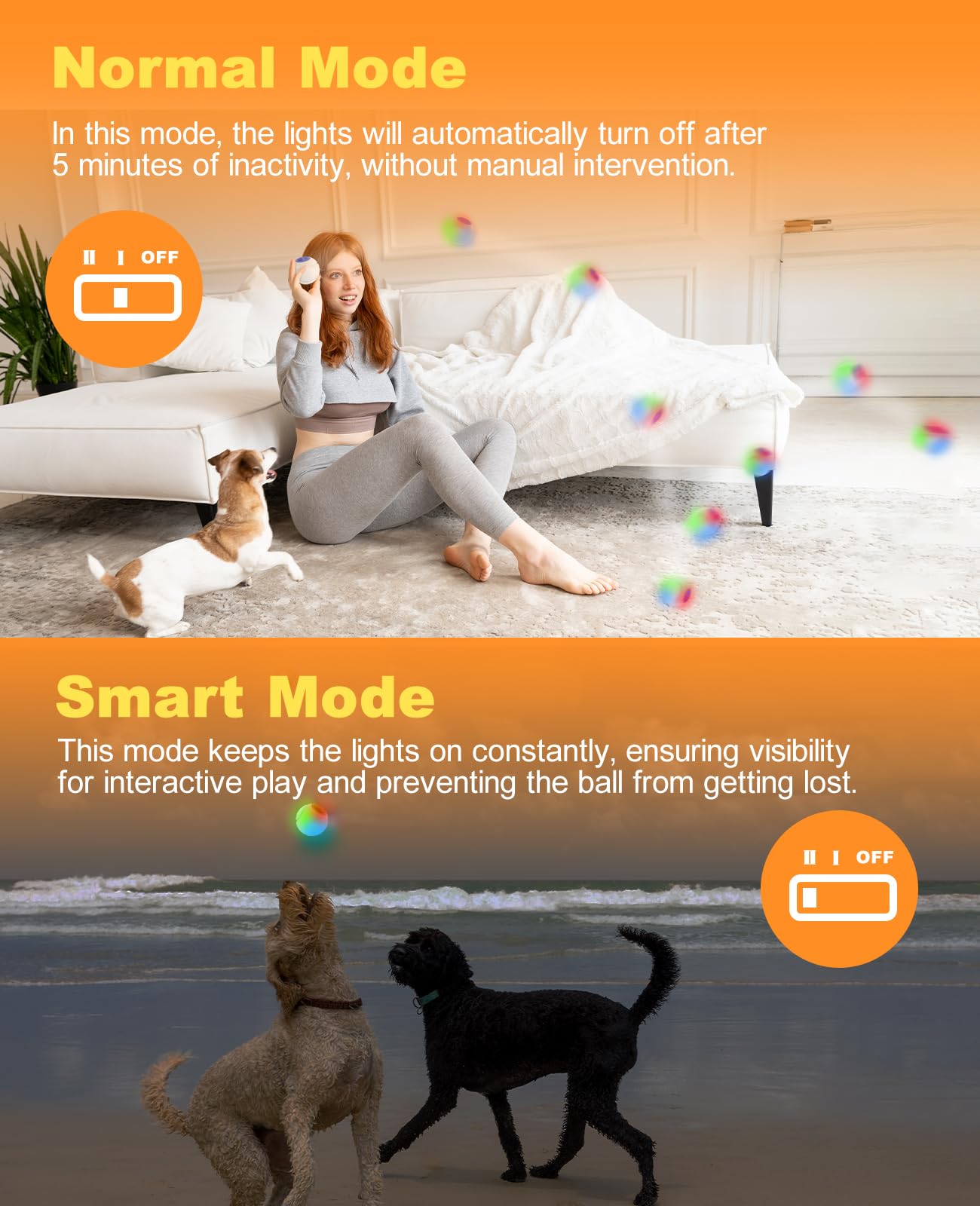 Xeuch Light Up Dog Balls, Led Dog Toy Ball Rechargeable, Bounce-Activated Durable Fetch Ball Grow In The Dark, Night Glowing Toy