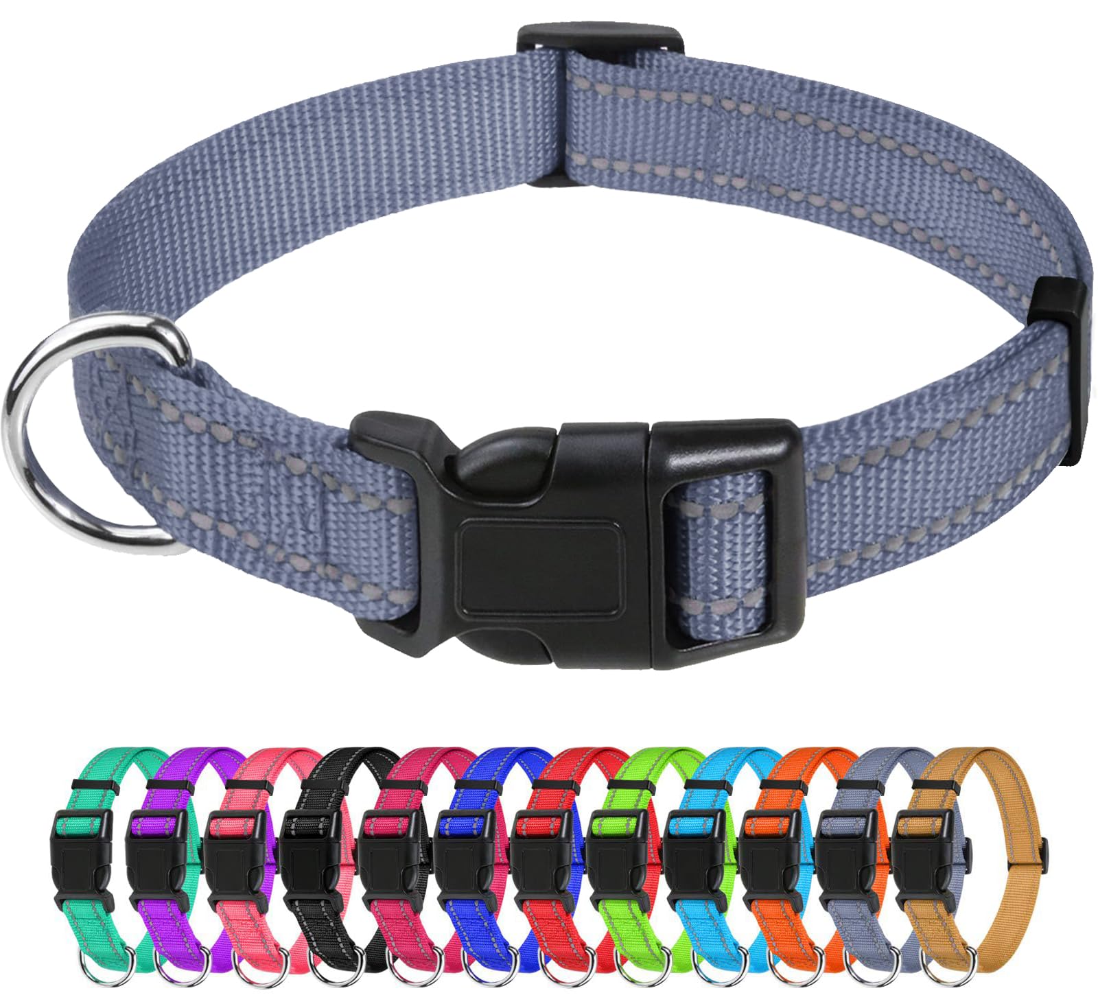 Tagme Reflective Nylon Dog Collars, Adjustable Classic Dog Collar With Quick Release Buckle For Extra Small Dogs, Grey, 5/8' Width