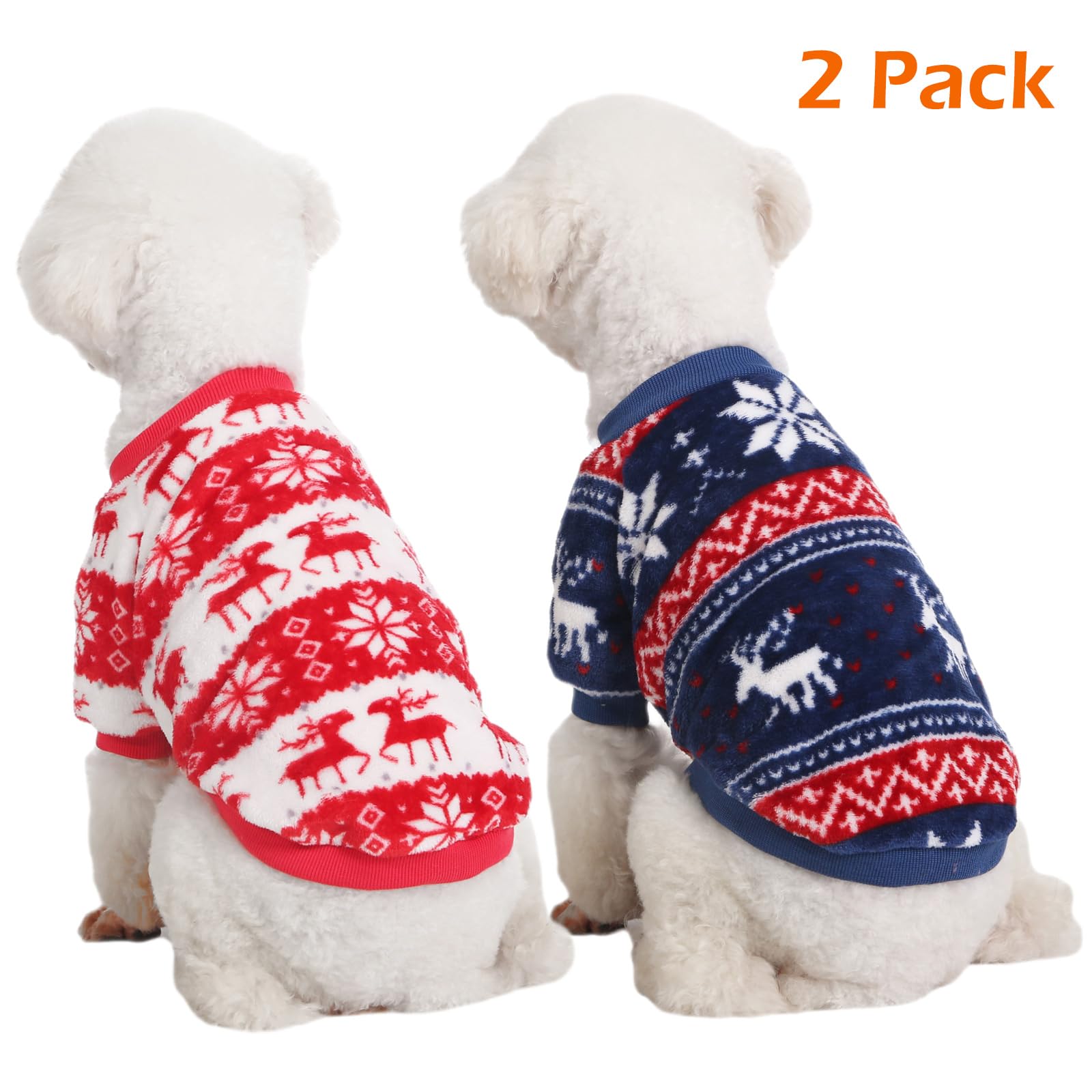 Kyaringtso Dog Sweater, 2 Pack Dog Sweaters For Small Dogs, Dog Clothes For Small Dogs Girl Boy, Ultra Soft And Warm Puppy Sweater Dog Coat For Winter Christmas (Xmas Red+Xmas Blue, Xx-Large)