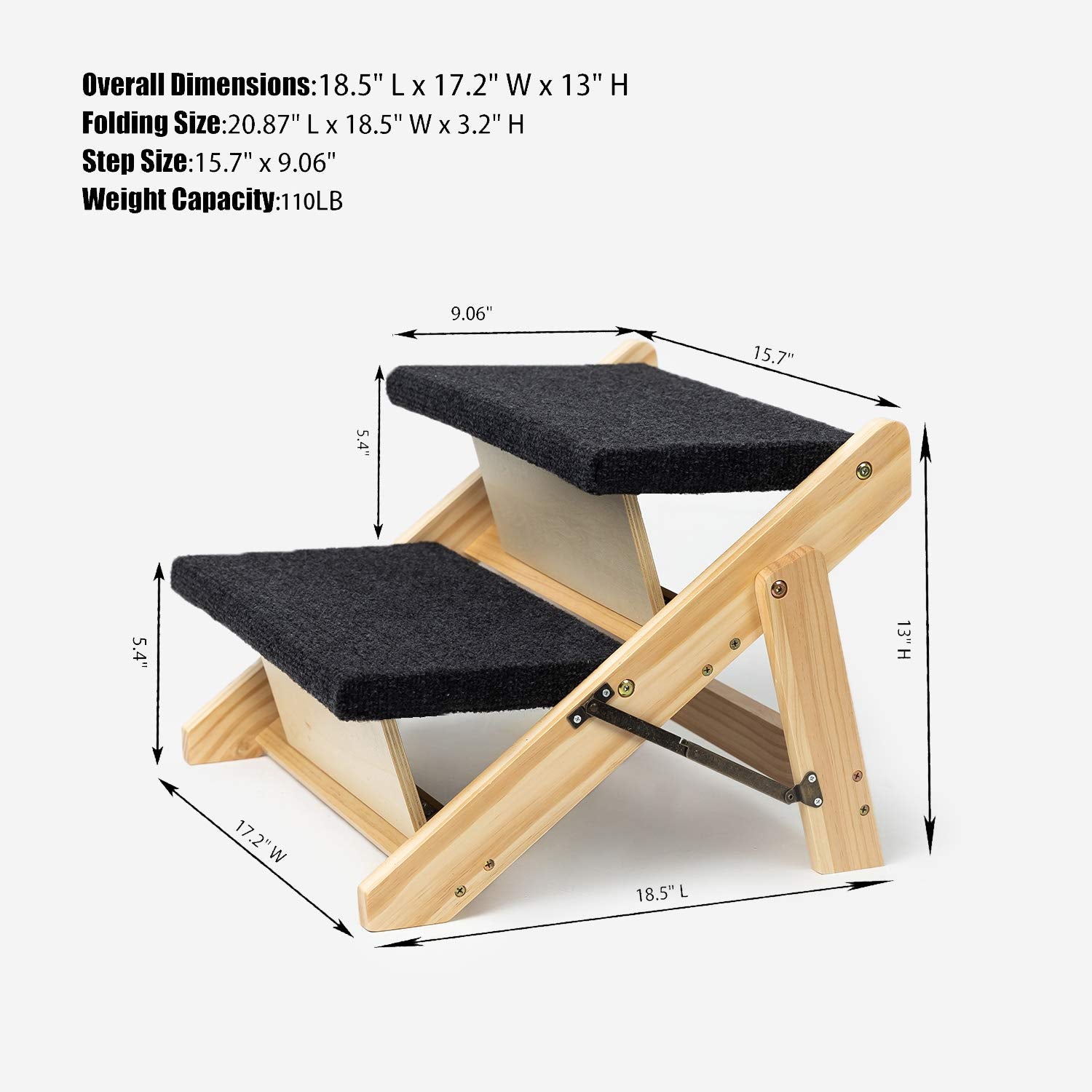 Mewang Wood Pet Stairs/Pet Steps - Foldable 3?evels?og Stairs &?amp?erfect For Beds And Cars - Portable?og/Cat Ladder Up To 110 Pounds