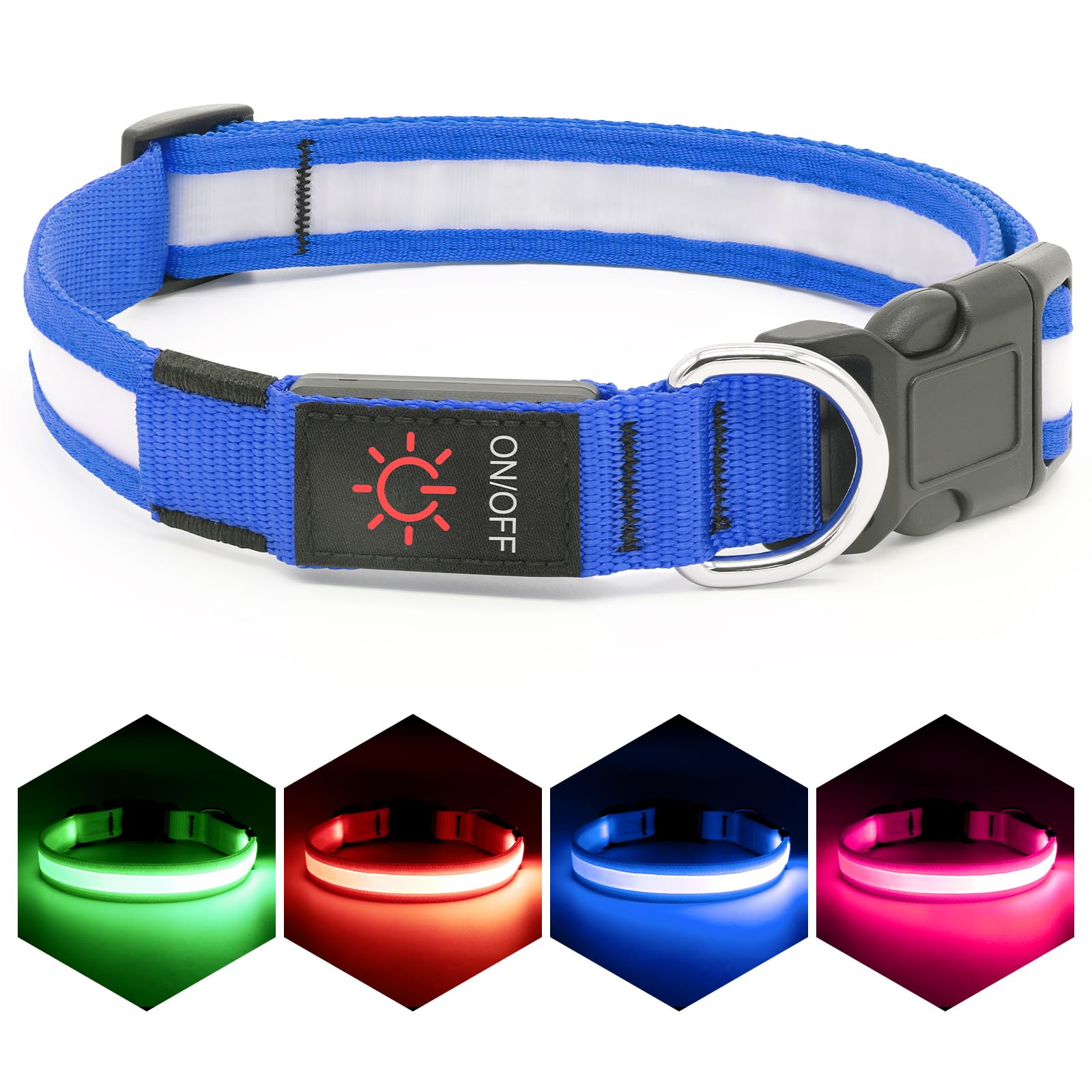 Vizpet Led Dog Collar, Light Up Dog Collar Adjustable Usb Rechargeable Super Bright Safety Light Glowing Collars For Dogs(X-Large,Blue)
