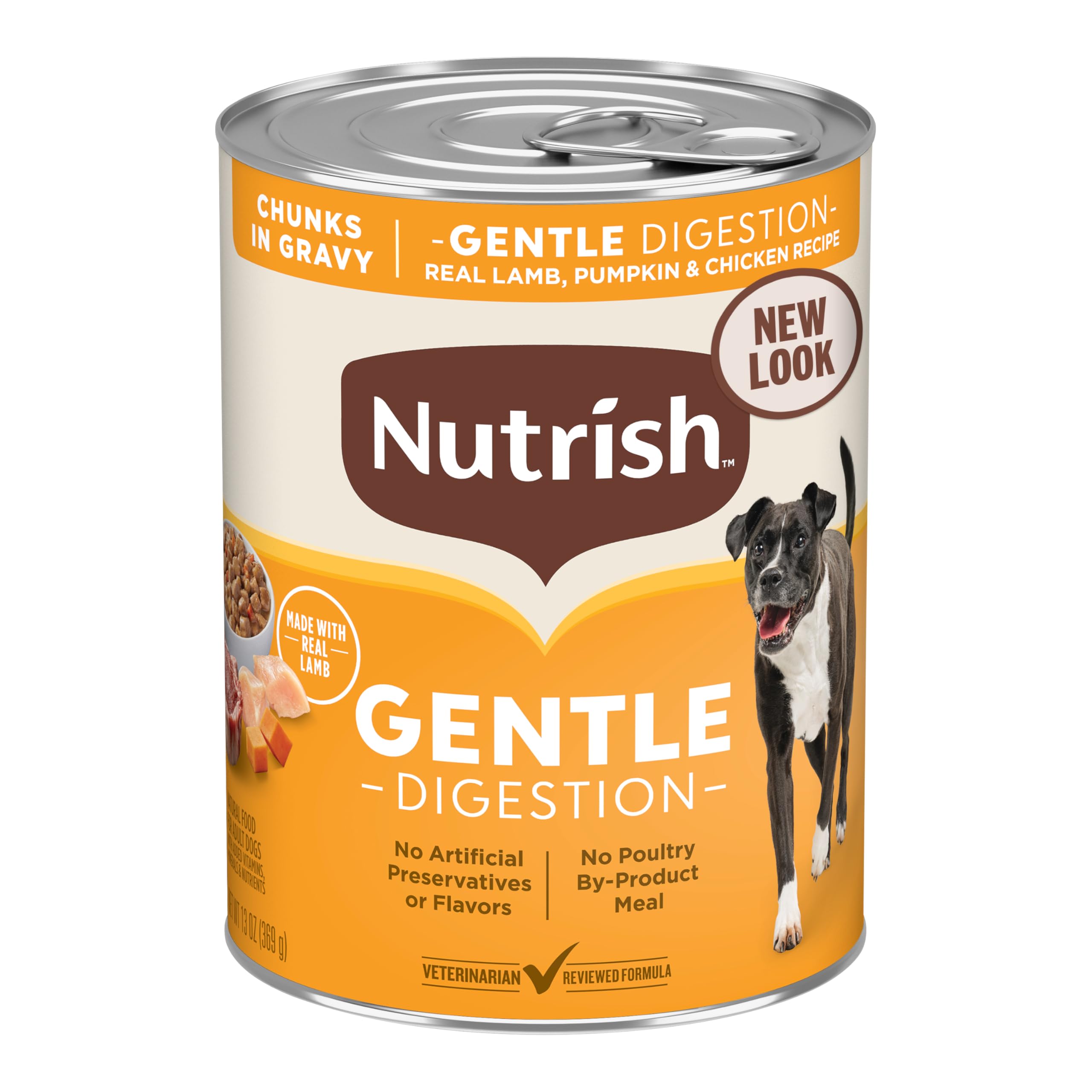Nutrish Rachael Ray Chunks in Gravy Gentle Digestion Wet Dog Food, Real Lamb, Pumpkin & Chicken Recipe, 13 oz. Cans (Pack of 12)