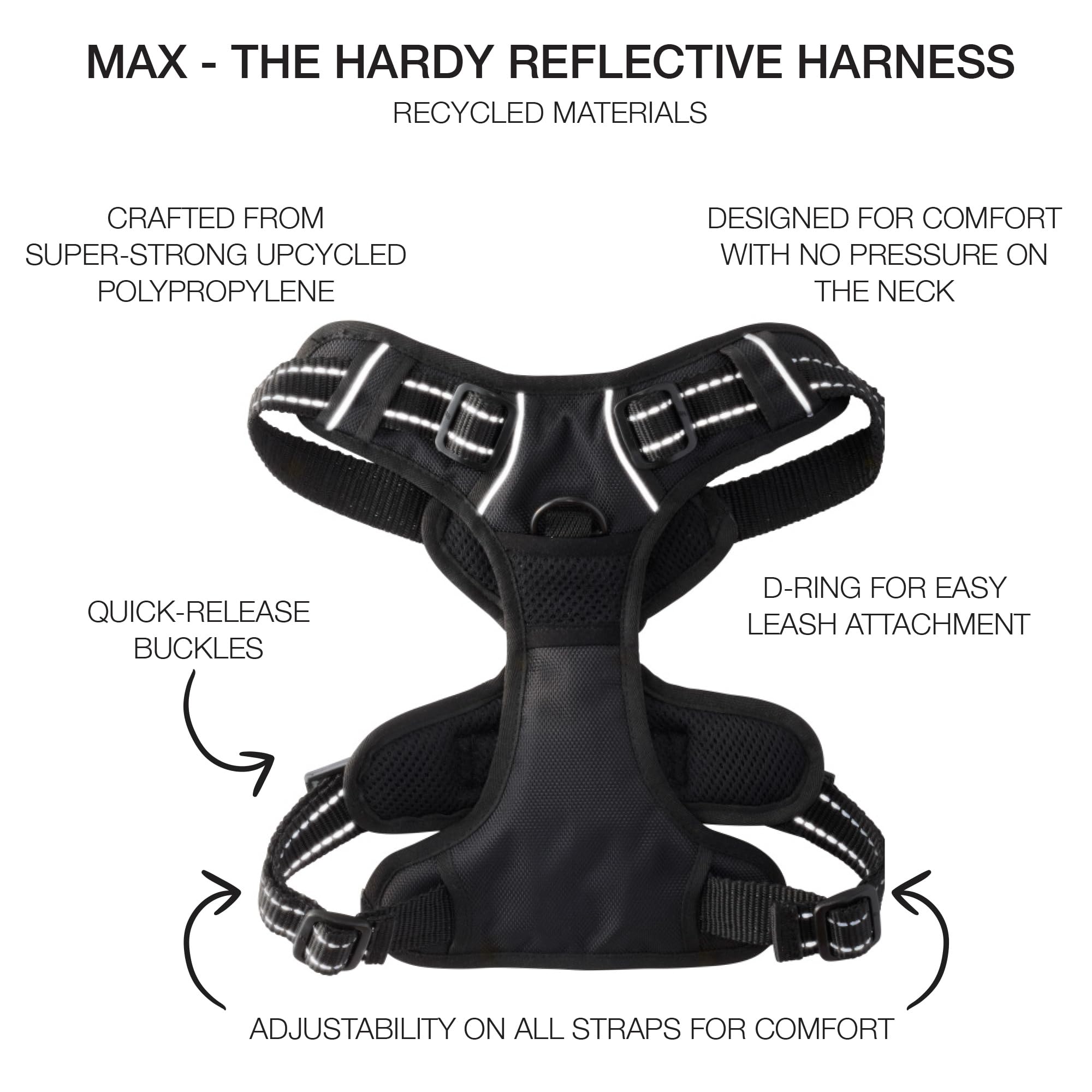 Pet Passion MAX - The Hardy Reflective Harness, Black, Large