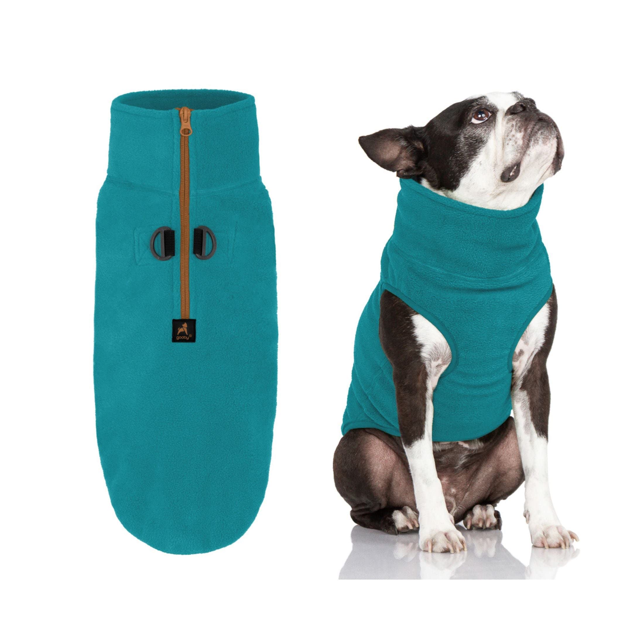 Gooby Half Zip Up Fleece Vest Dog Sweater - Soft, Warm Pullover Fleece Head-in Dog Jacket with Dual D Ring Leash - Winter Small 