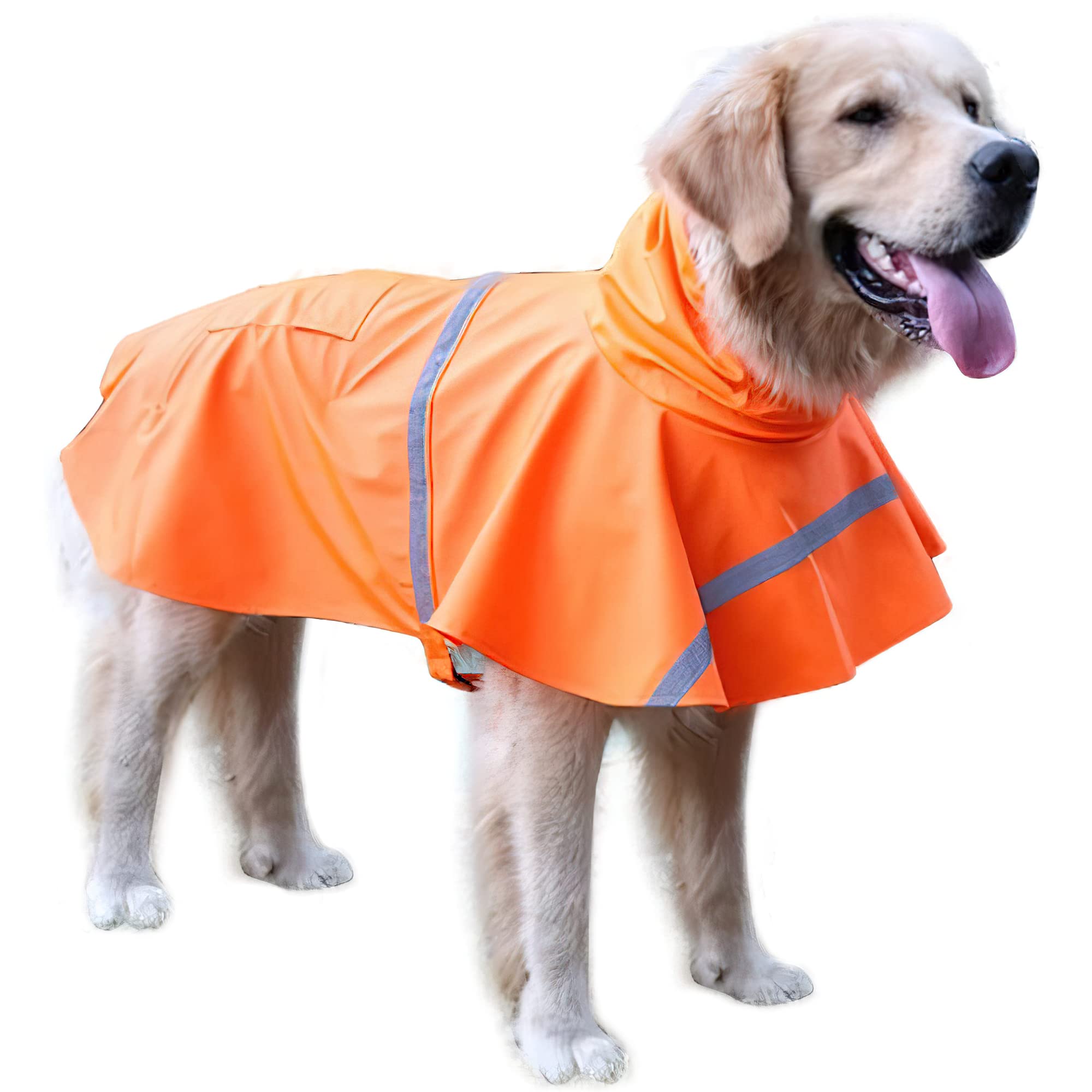 NACOCO Large Dog Raincoat Adjustable Pet Water Proof Clothes Lightweight Rain Jacket Poncho Hoodies with Strip Reflective (XL, O
