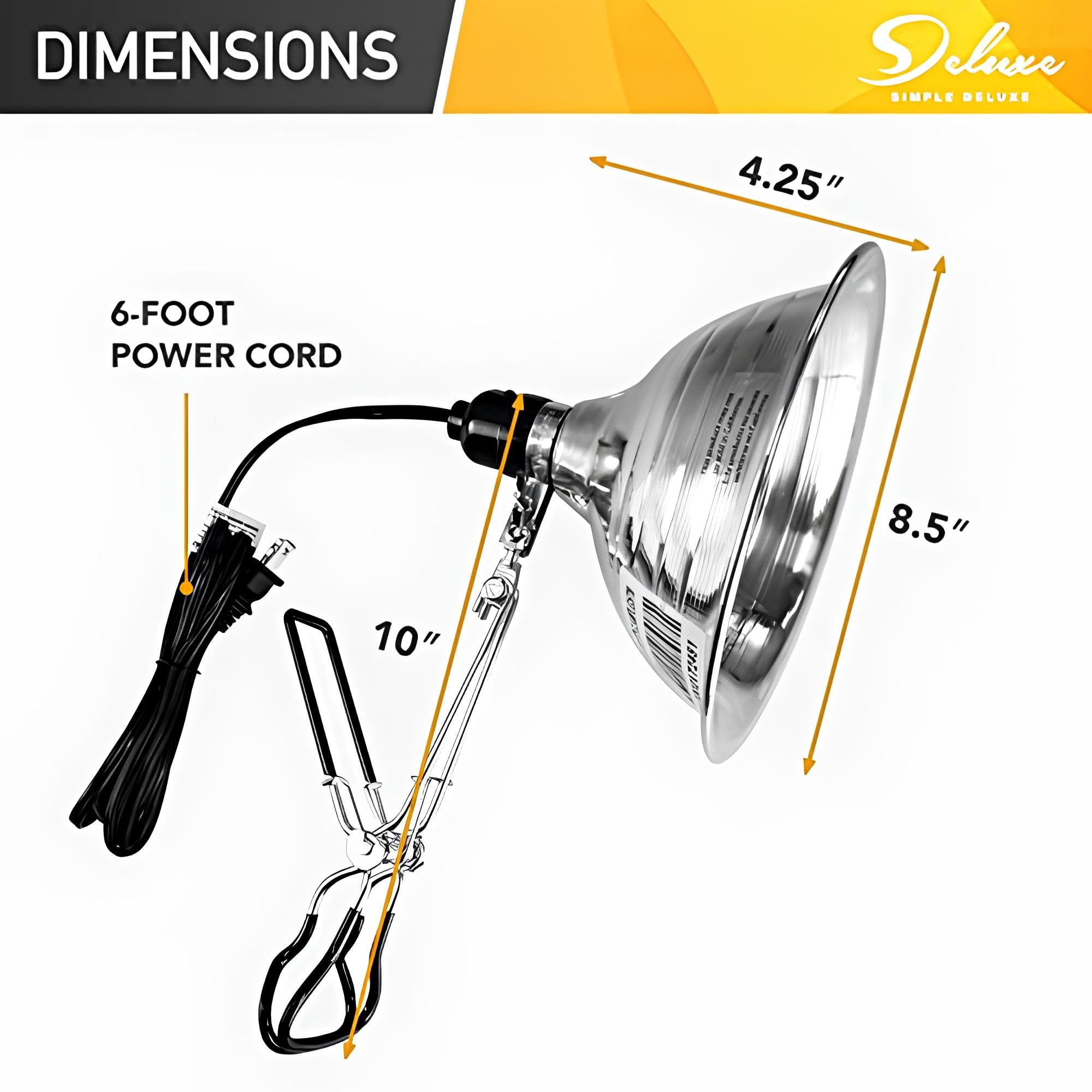 Simple Deluxe 1-Pack Clamp Lamp Light With 8.5 Inch Aluminum Reflector Up To 150 Watt E26 (No Bulb Included), Silver And Black