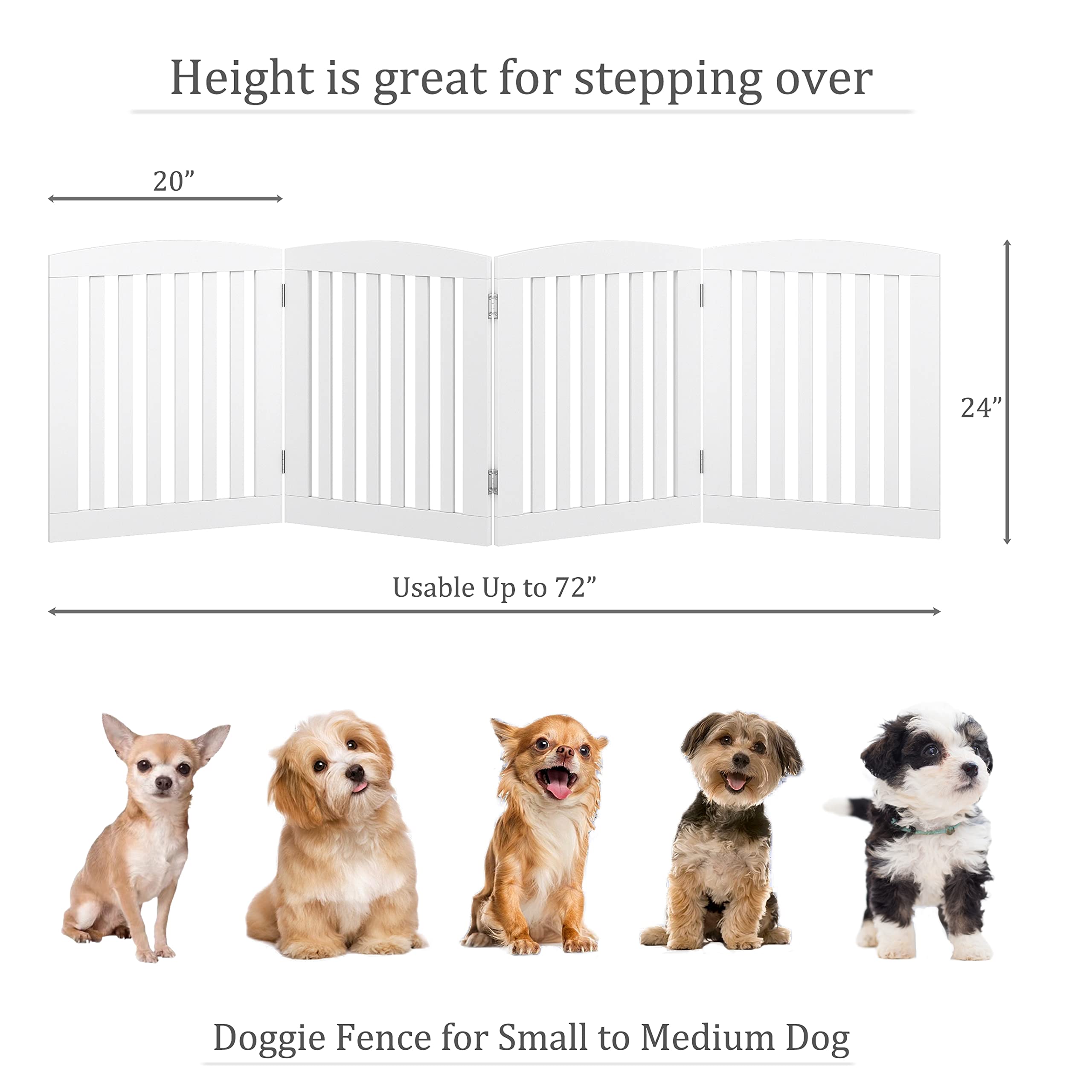 PAWLAND Wooden Pet Gate - 24" Height, 4 Panels, Foldable Dog Barrier for Doorways & Stairs, White
