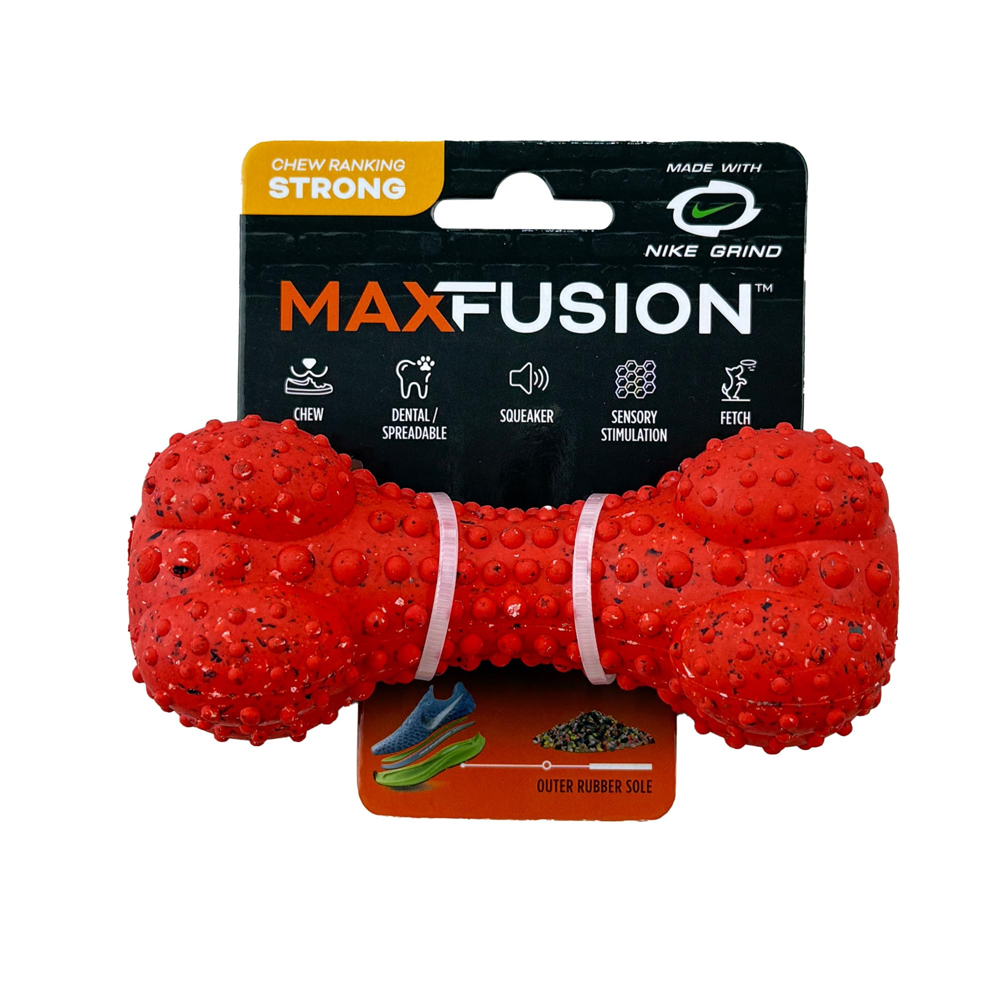 Max Fusion With Nike Grind, Arlee Rubber Bone Dog Toy, Chew Toy For Play, Fetch, Tug, M