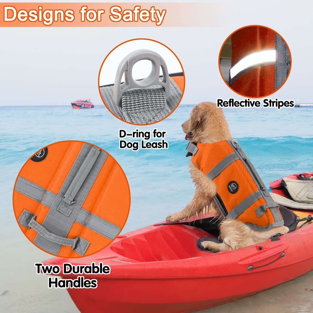 Emust Dog Life Vests, Adjustable Dog Life Jacket With Rescue Handle, Puppy Flotation Vest For Small/Medium/Large Dogs, Xs, Newor