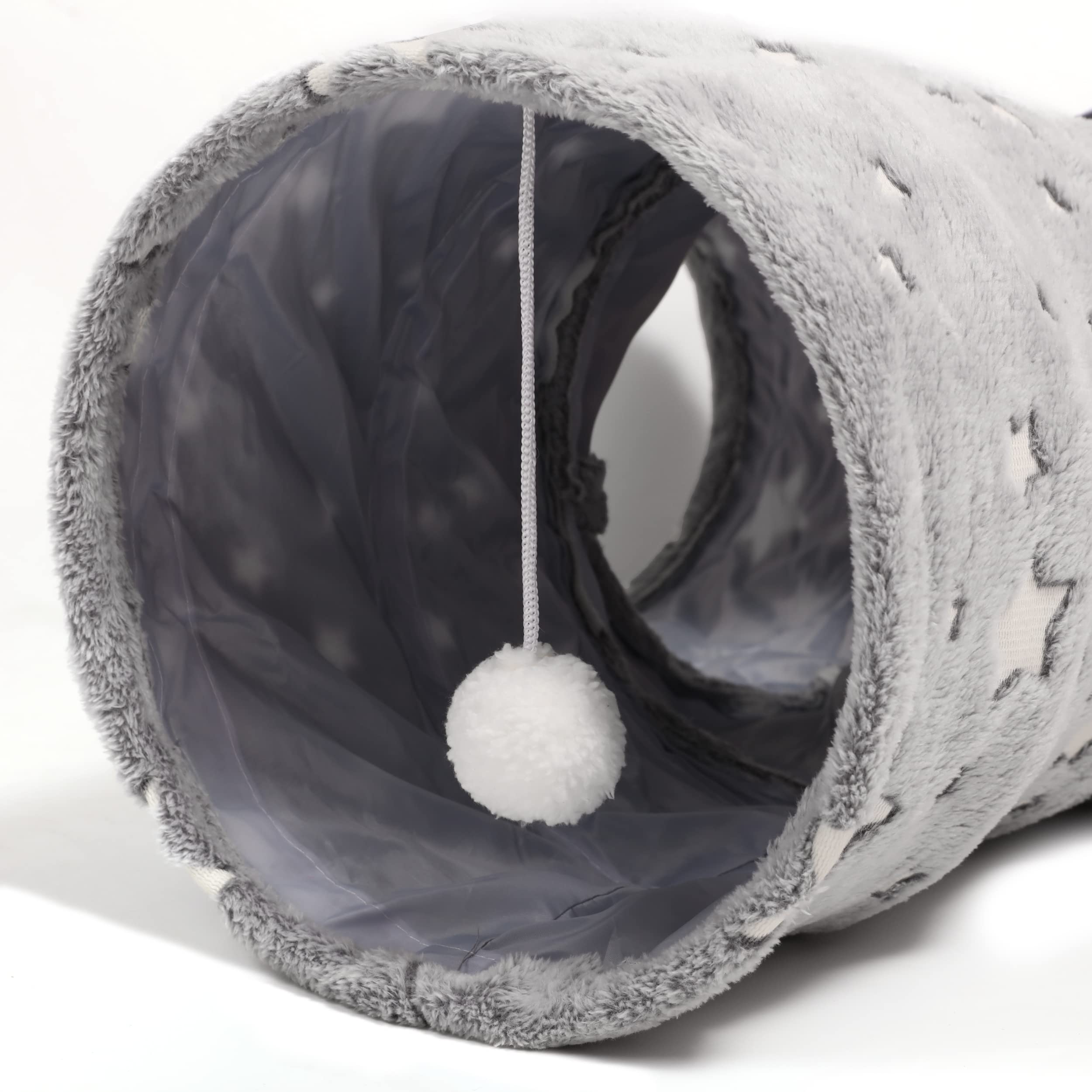Tempcore Cat Tunnel Toy - 3-Way Collapsible, Luminous Polyester, Grey for Indoor Cats, Kittens, and Rabbits