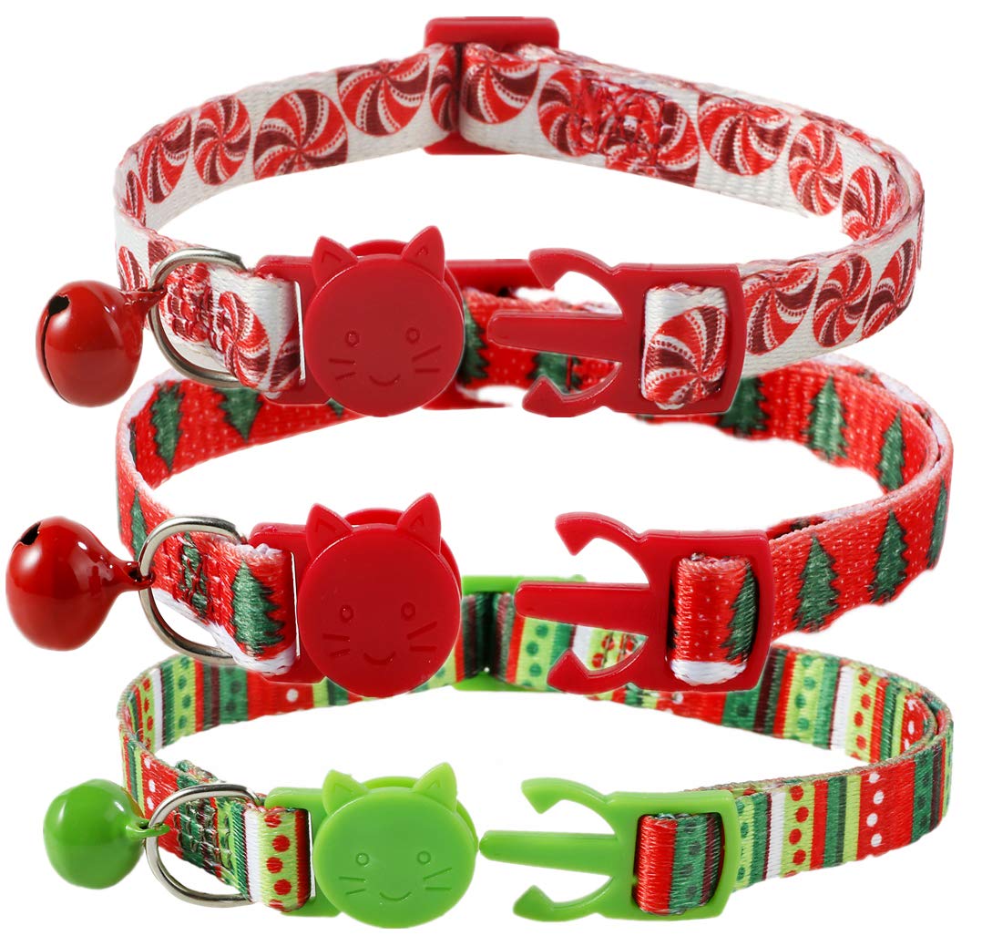 Boombone 3 Pack Breakaway Cat Collar With Bell For Christmas,Puppy Holiday Collars