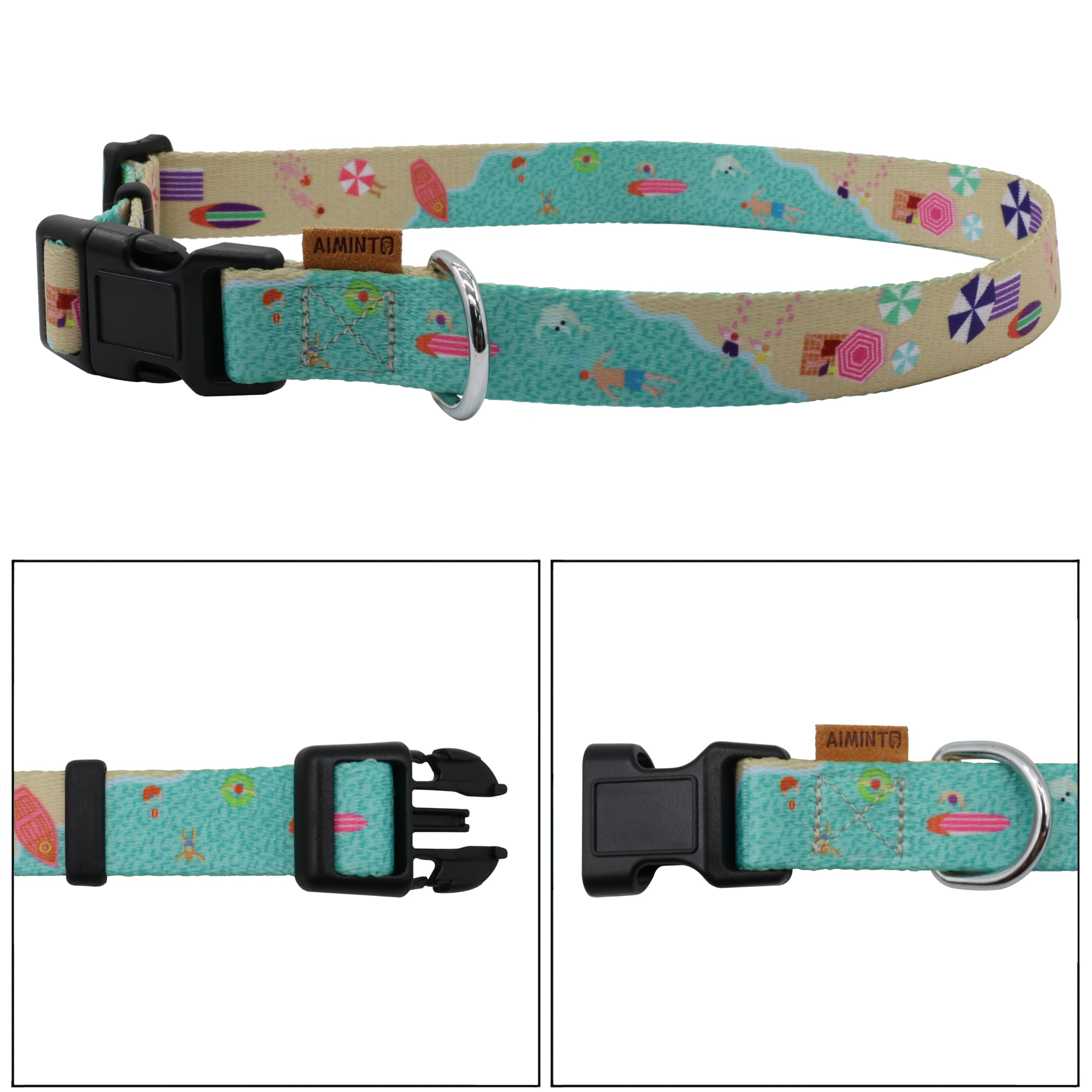 Aiminto Dog Collar, Cute Holiday In Beach Pattern, Soft And Adjustable Collar With Quick Release Buckle (Xs (Neck 9-13'', Width