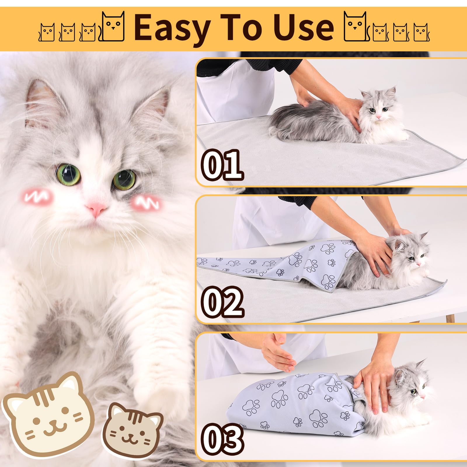 Turesmith Cat Wrap For Cutting Nails, Self Adhesive Cat Wrap For Nail Clipping, Cat Restraint For Grooming, Cat Swaddle Wrap For