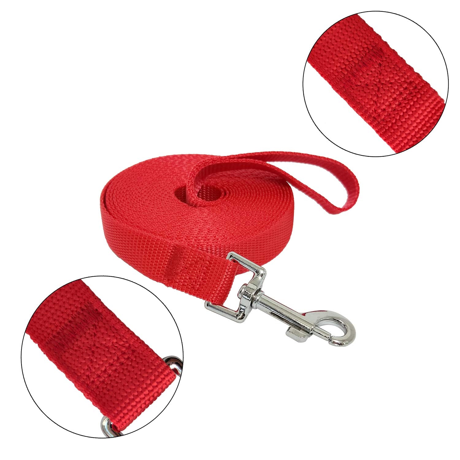 Nylon Training Dog Leash For Small Medium Large Dogs, 15Ft 20Ft 30Ft 50Ft Long Leash Dog/Puppy Lead For Obedience Recall Training, Camping (15Ft, Red)