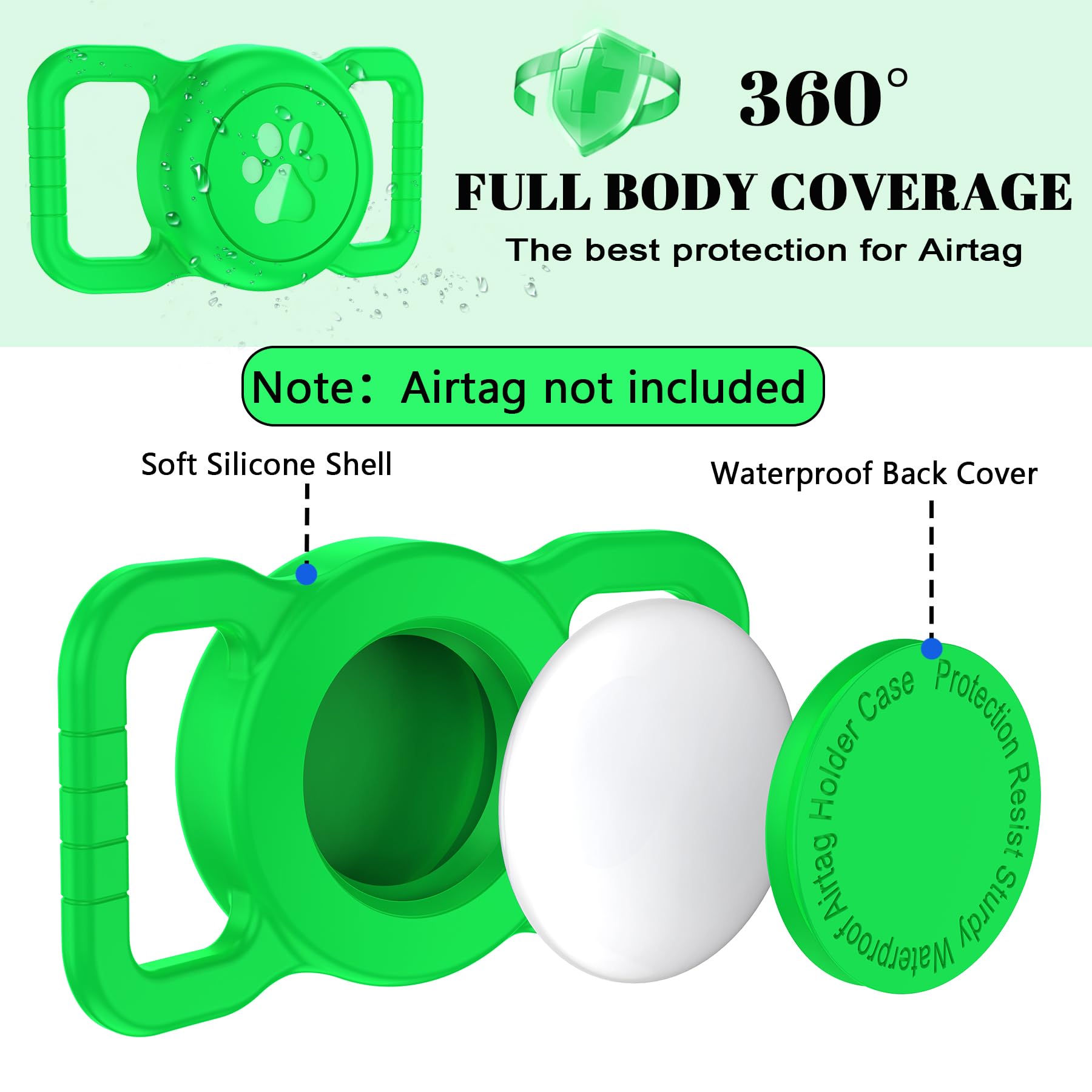 SANKALA Airtag Dog Collar Holder - Waterproof Silicone Design, Fits All Collars, Green